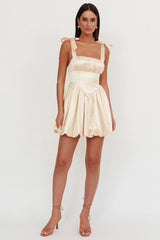 Just Magic Tied Shoulder Bubble Hem Mini Dress Butter