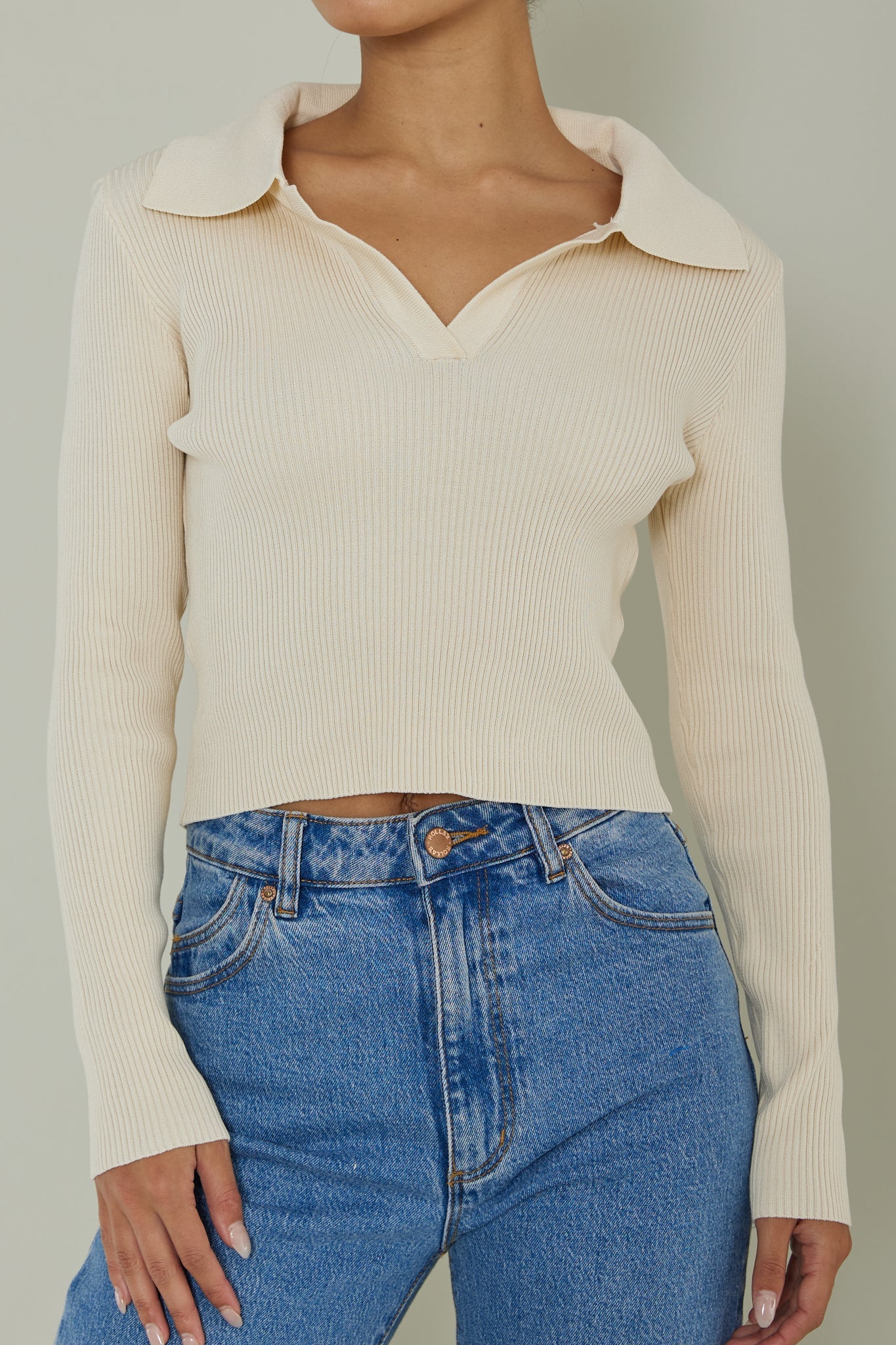Lake Days Collared Knit Top Cream