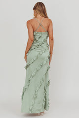 Arrabel Ruffle Trim Maxi Dress Sage