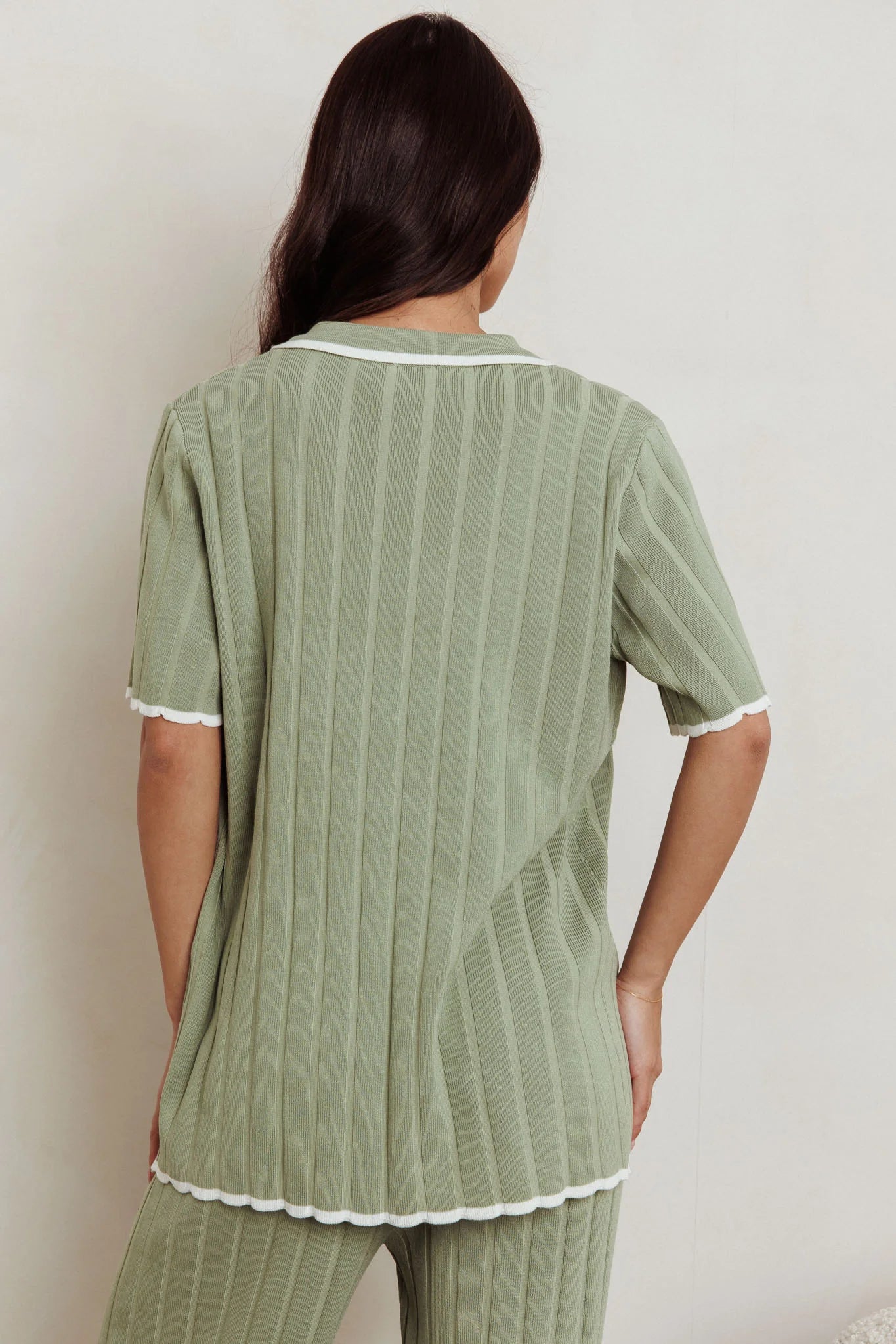 Liloh Ribbed Buttoned Shirt Sage