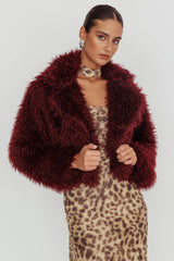 Aland Fuzzy Faux Fur Jacket Wine