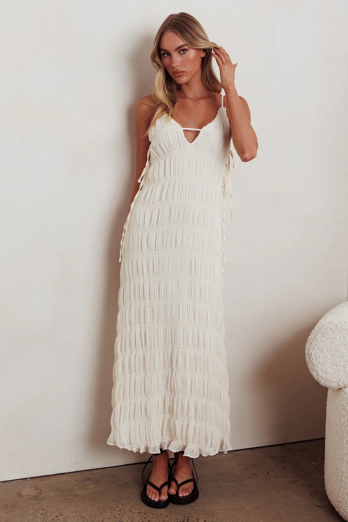 One To Watch Side Tie Maxi Dress Oat