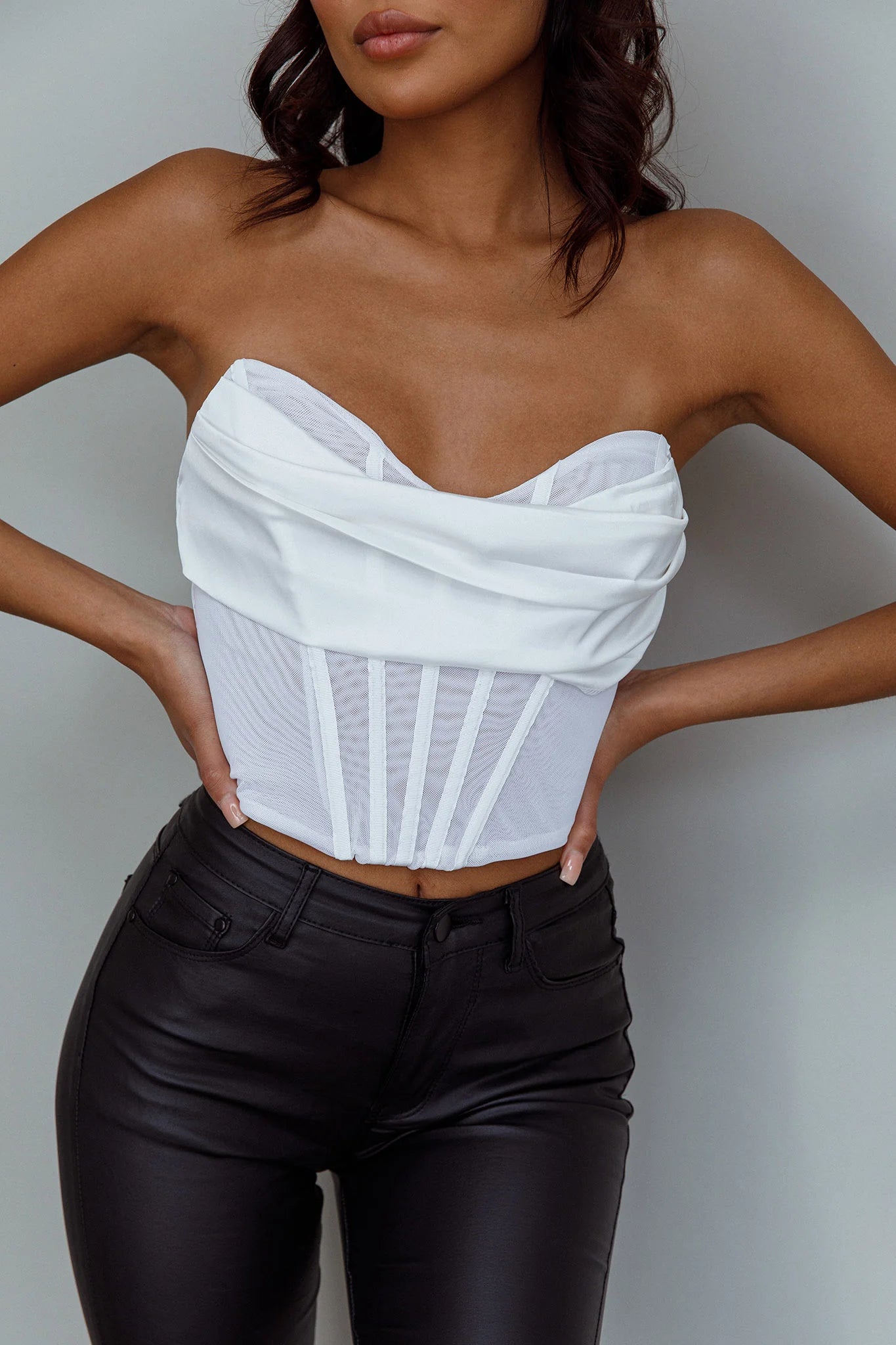Firenze Cowl Mesh Top Off White