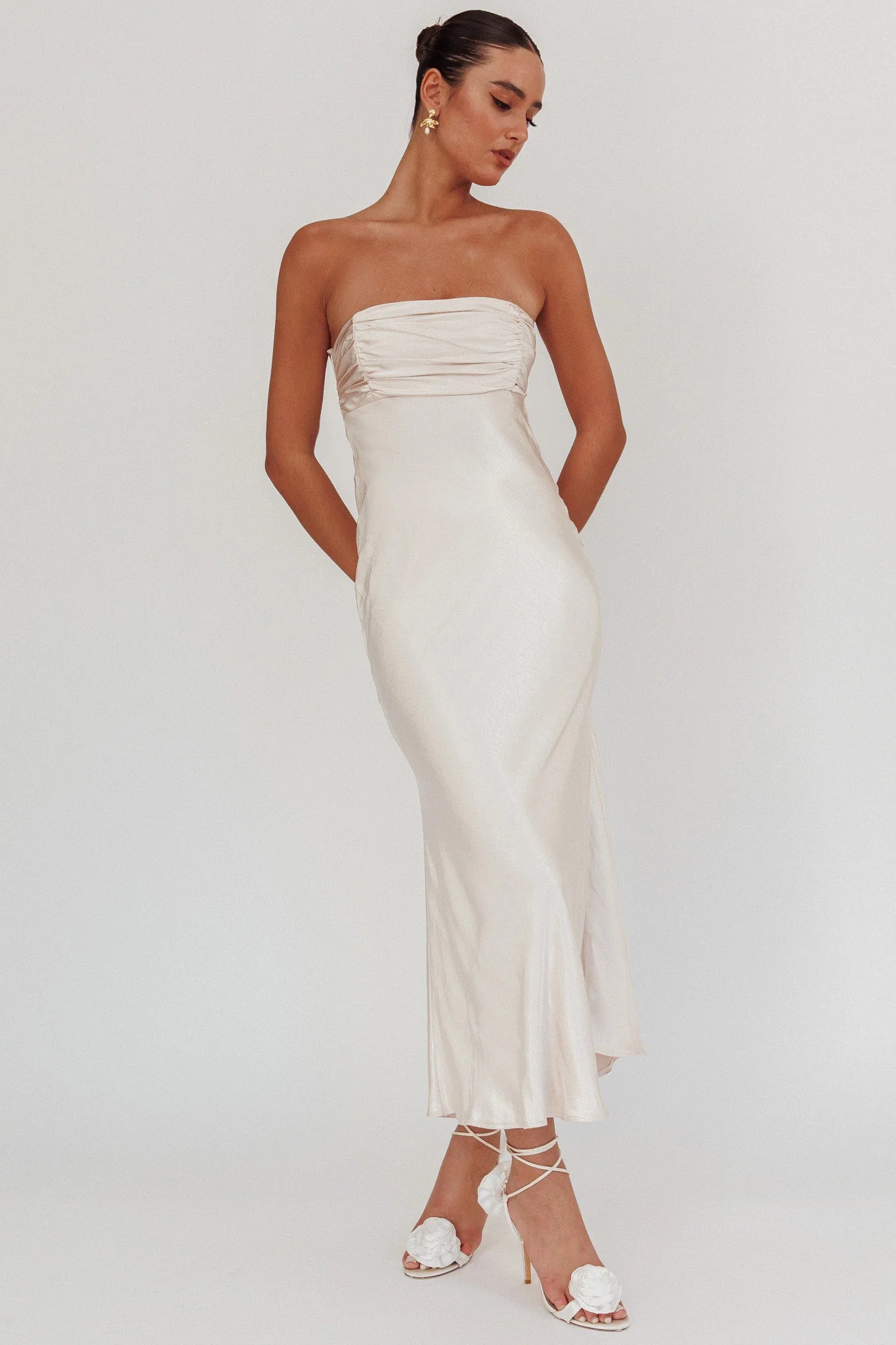 Moon Song Strapless Laced Back Dress Champagne