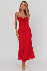 Passione Tied Bust Lace Maxi Dress Cherry