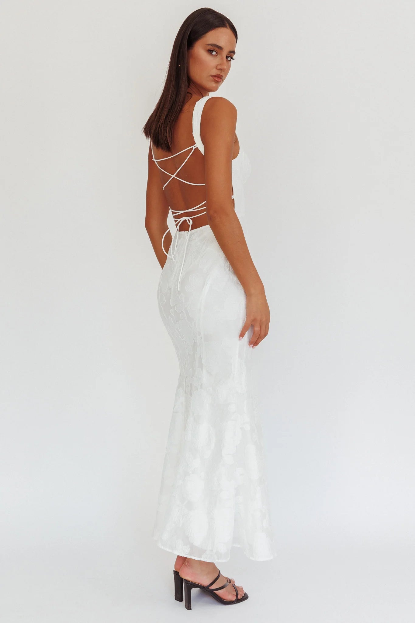 Autumn Moon Strappy Back Maxi Dress Textured White