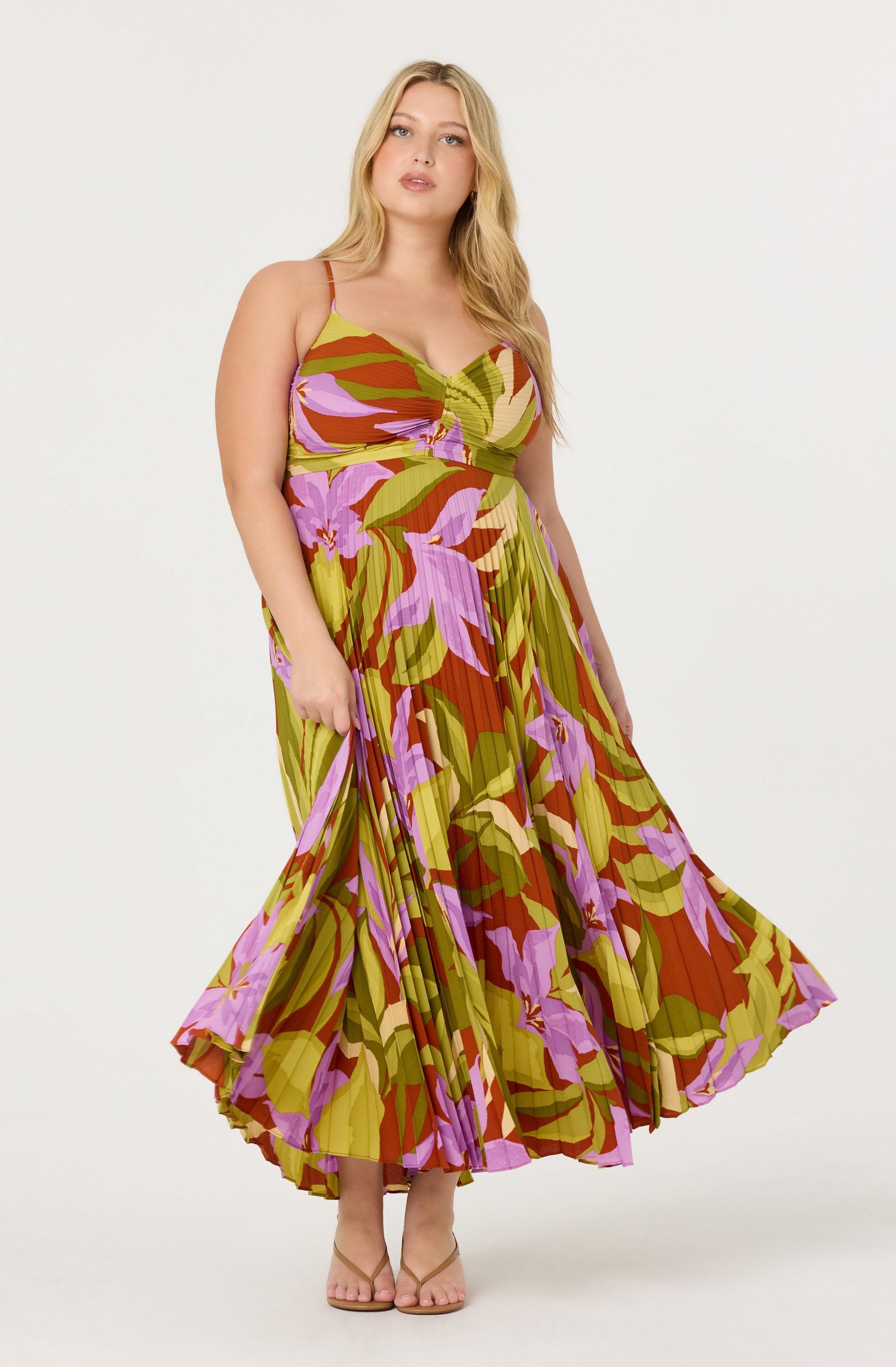 Blythe Floral Plisse Midi Dress