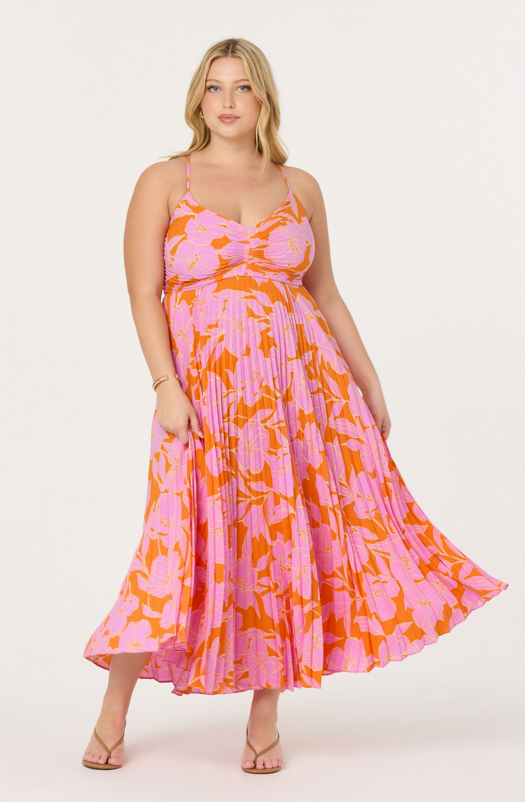 Blythe Floral Plisse Midi Dress