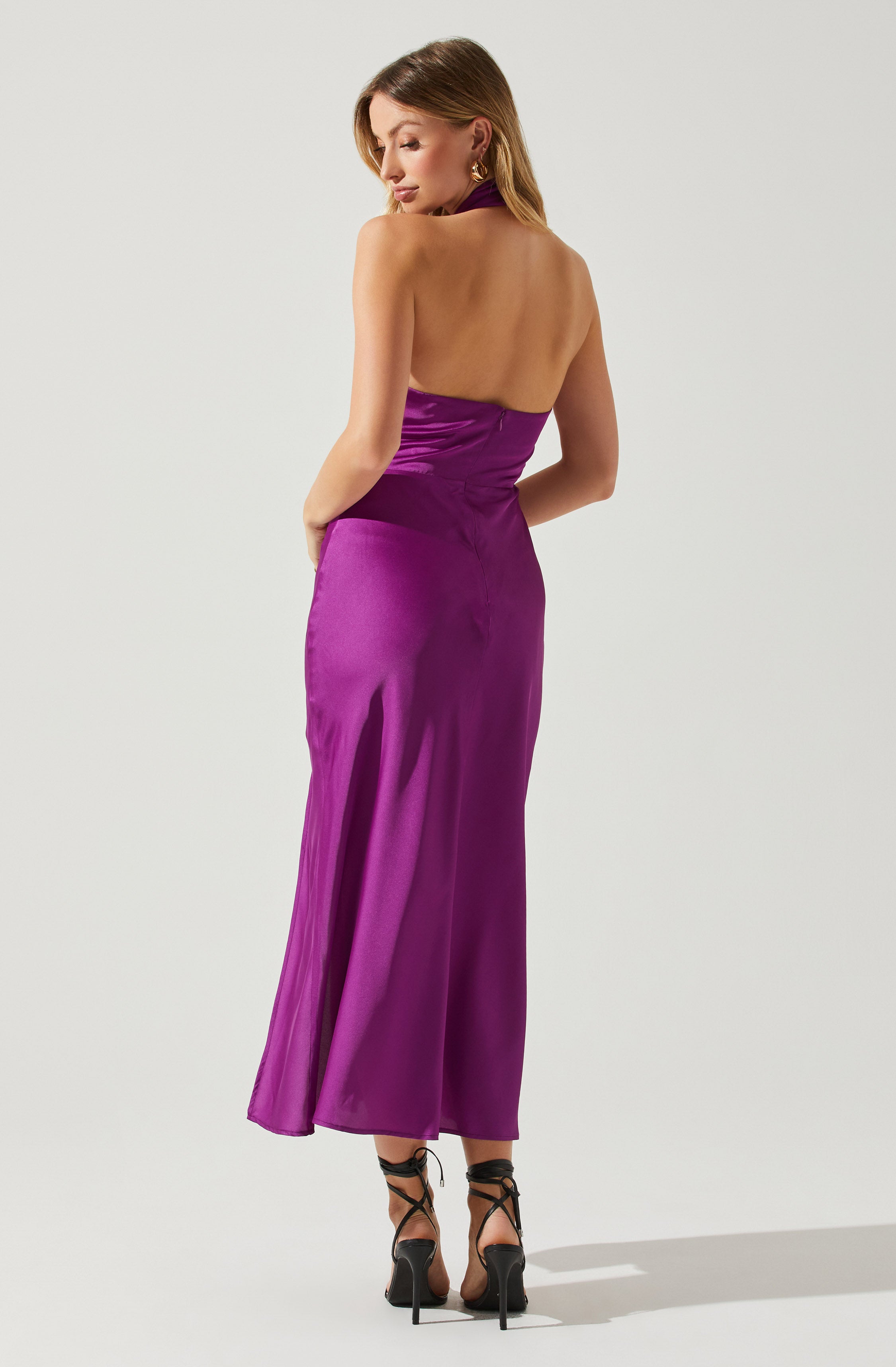 Marissa Satin Halter Neck Midi Dress