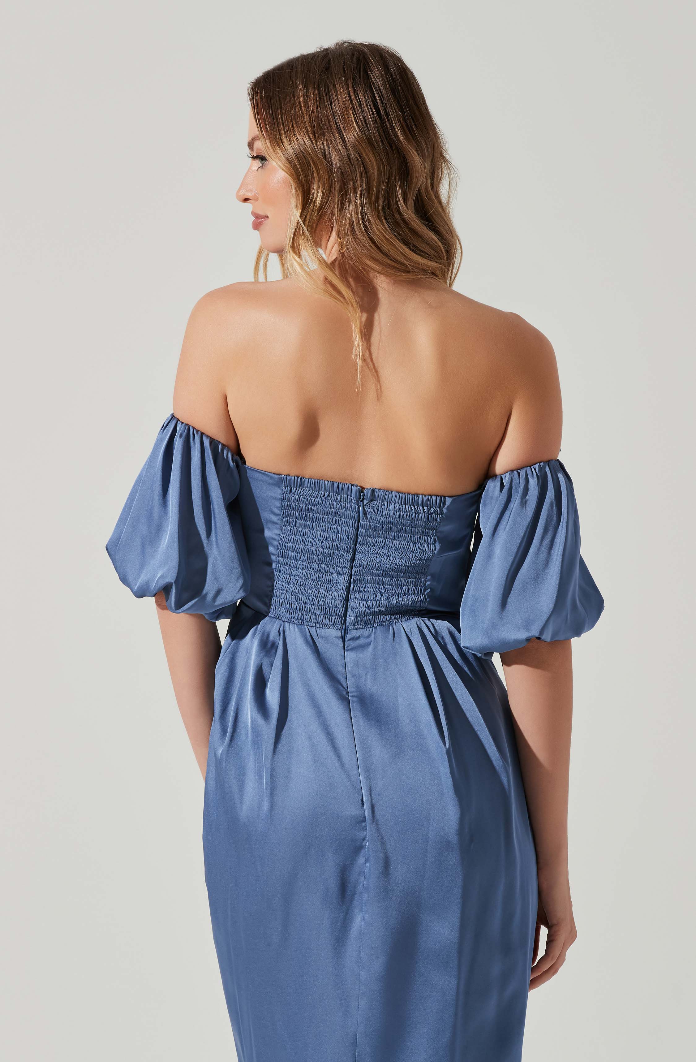 Zurina Off Shoulder Puff Sleeve Midi Dress