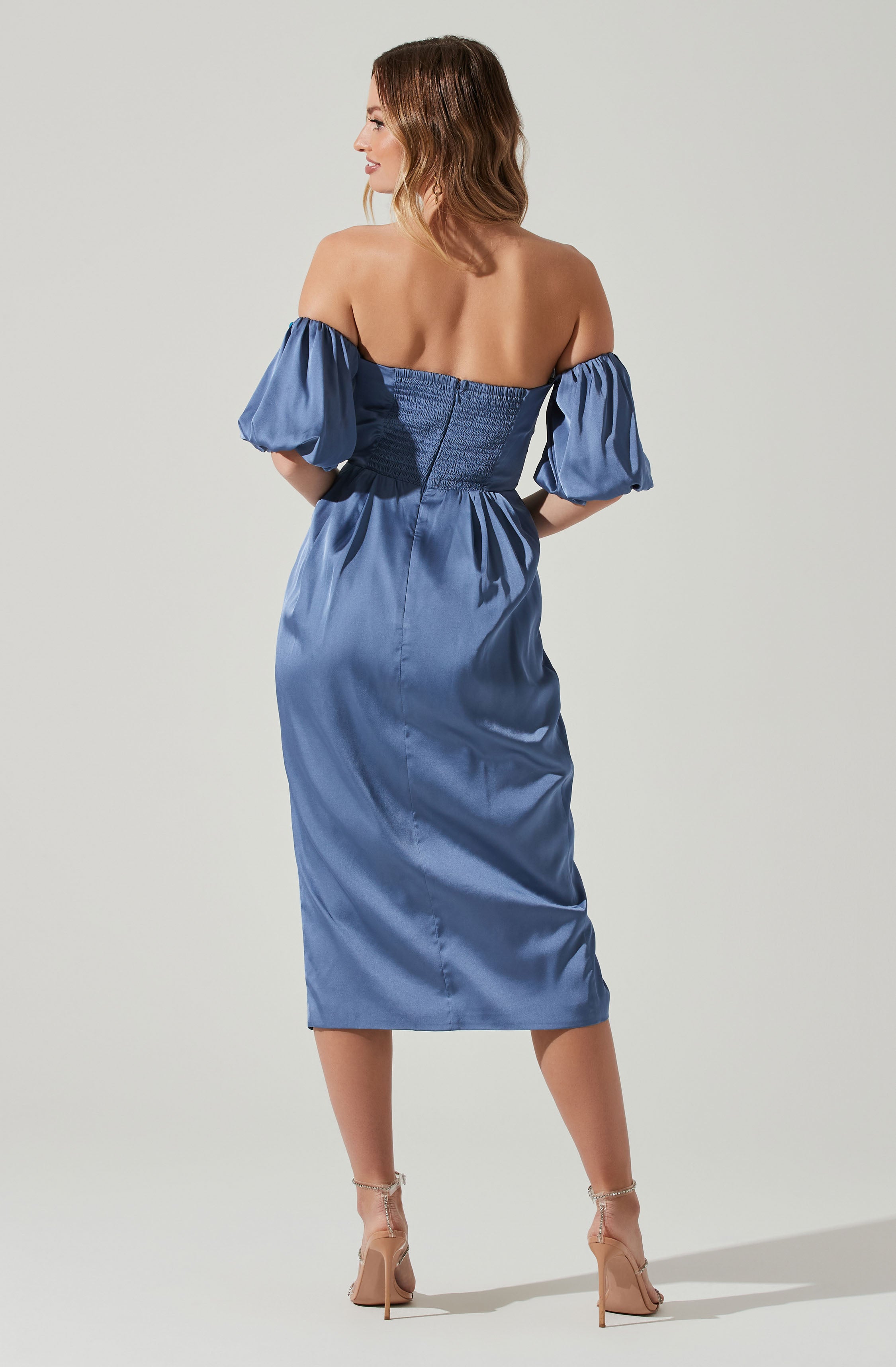 Zurina Off Shoulder Puff Sleeve Midi Dress