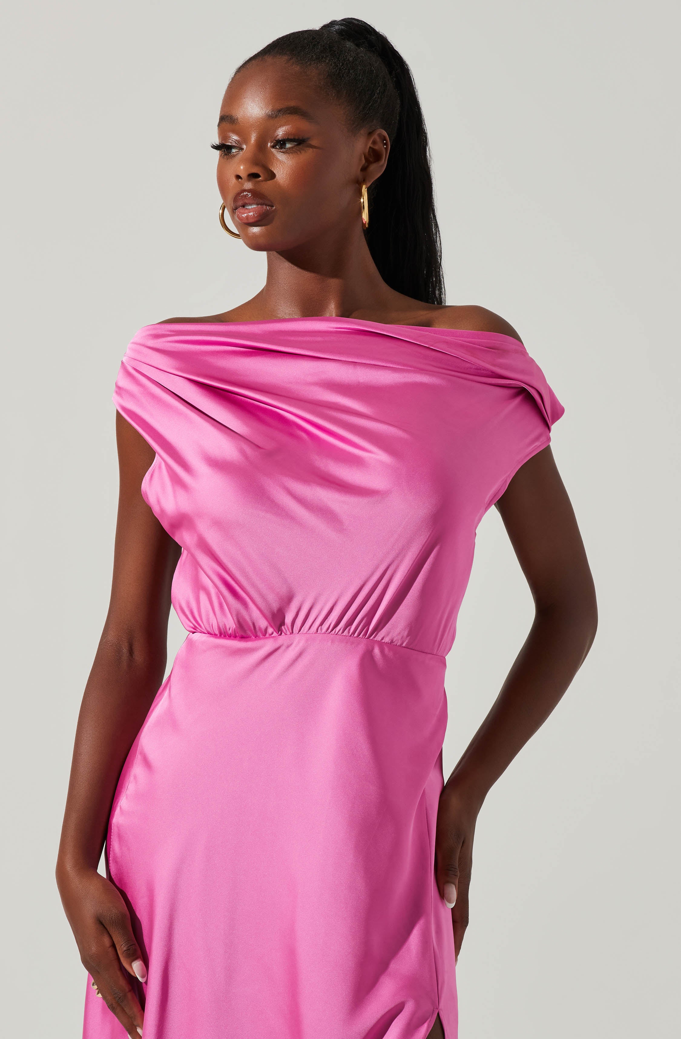 Monroe Satin Off Shoulder Maxi Dress