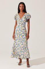 Celestine Floral Flutter Sleeve Midi Dress
