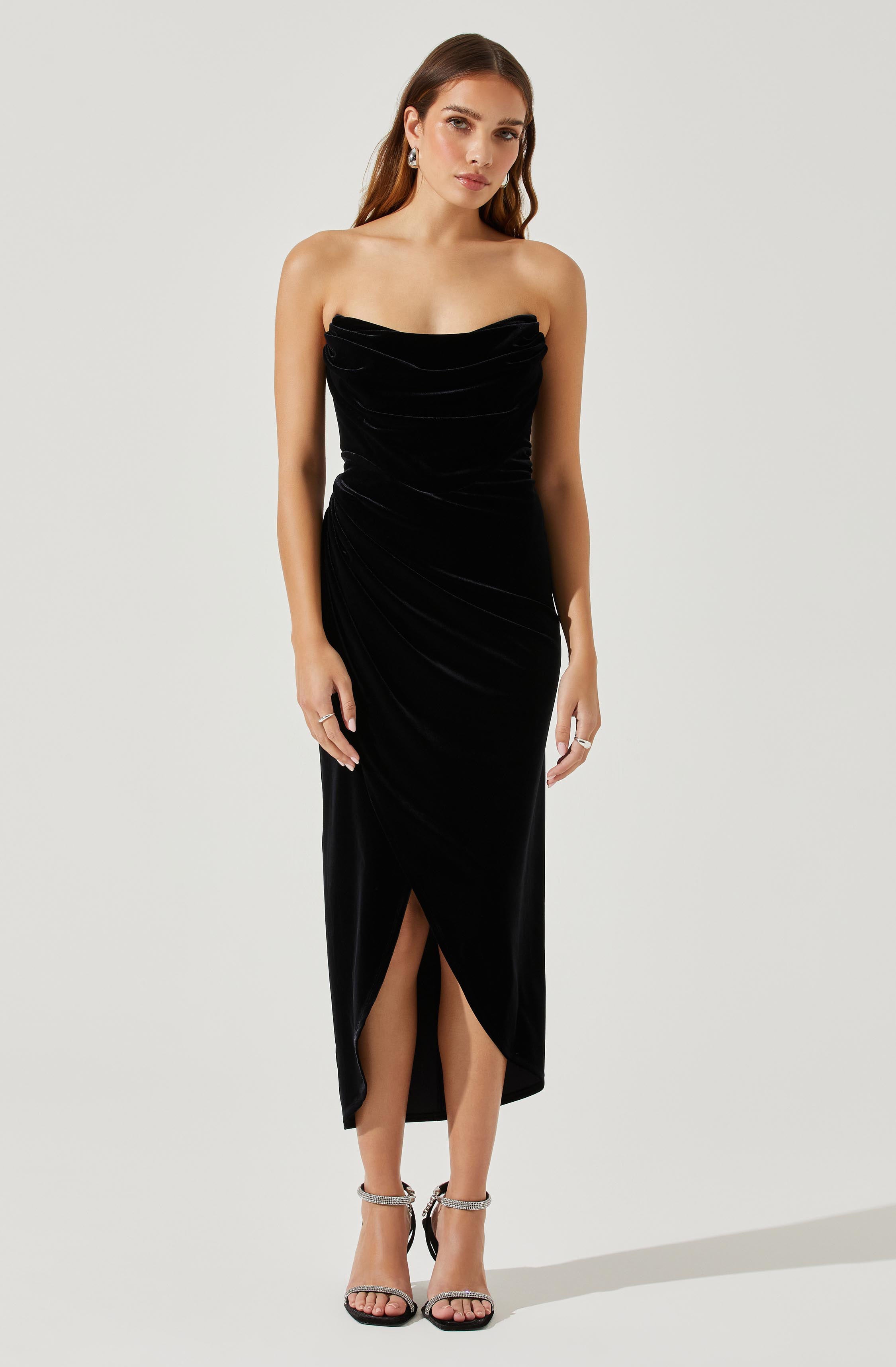 Meghan Velvet Draped Midi Dress