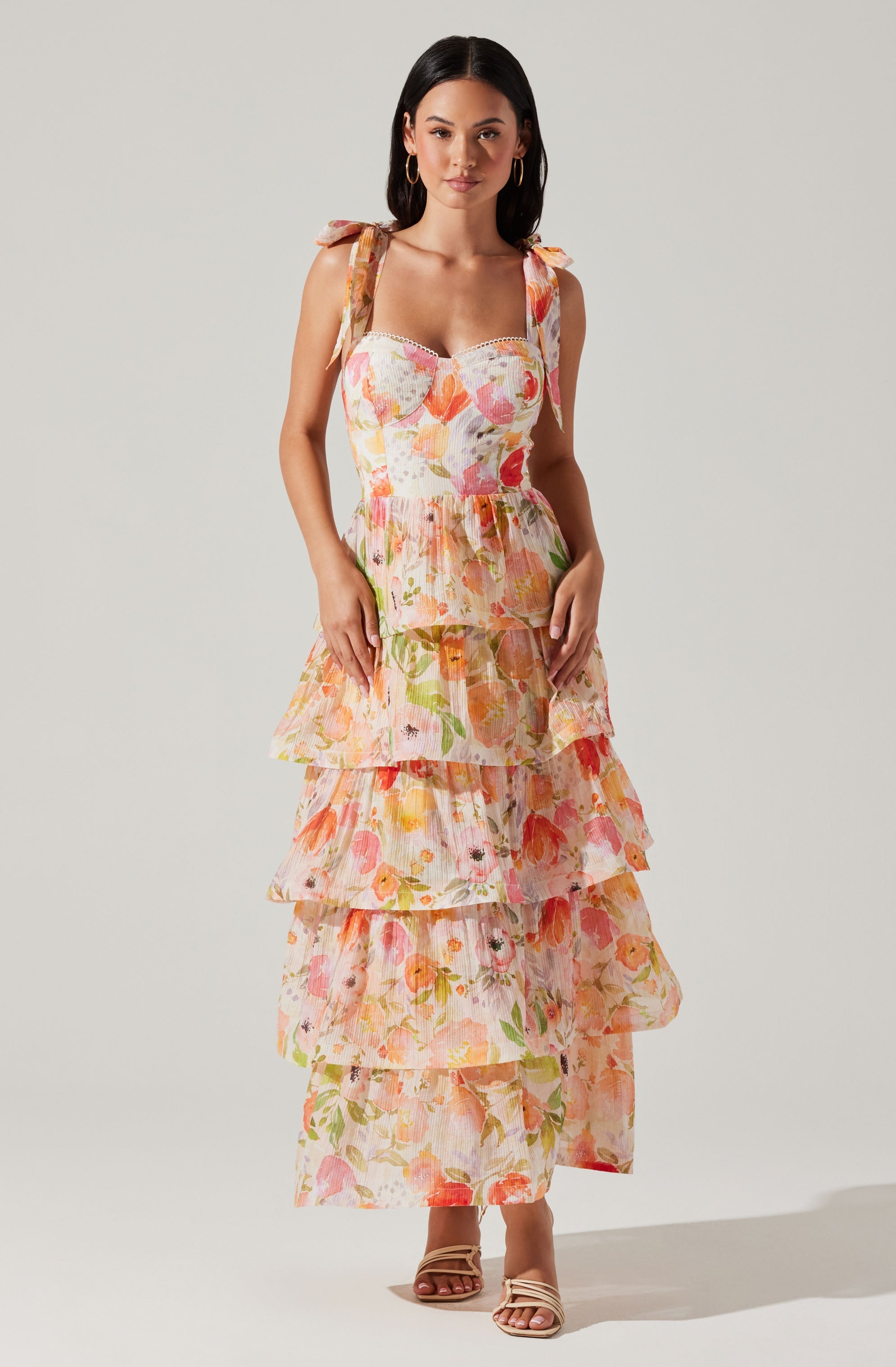 Zirconia Tie Strap Tiered Dress