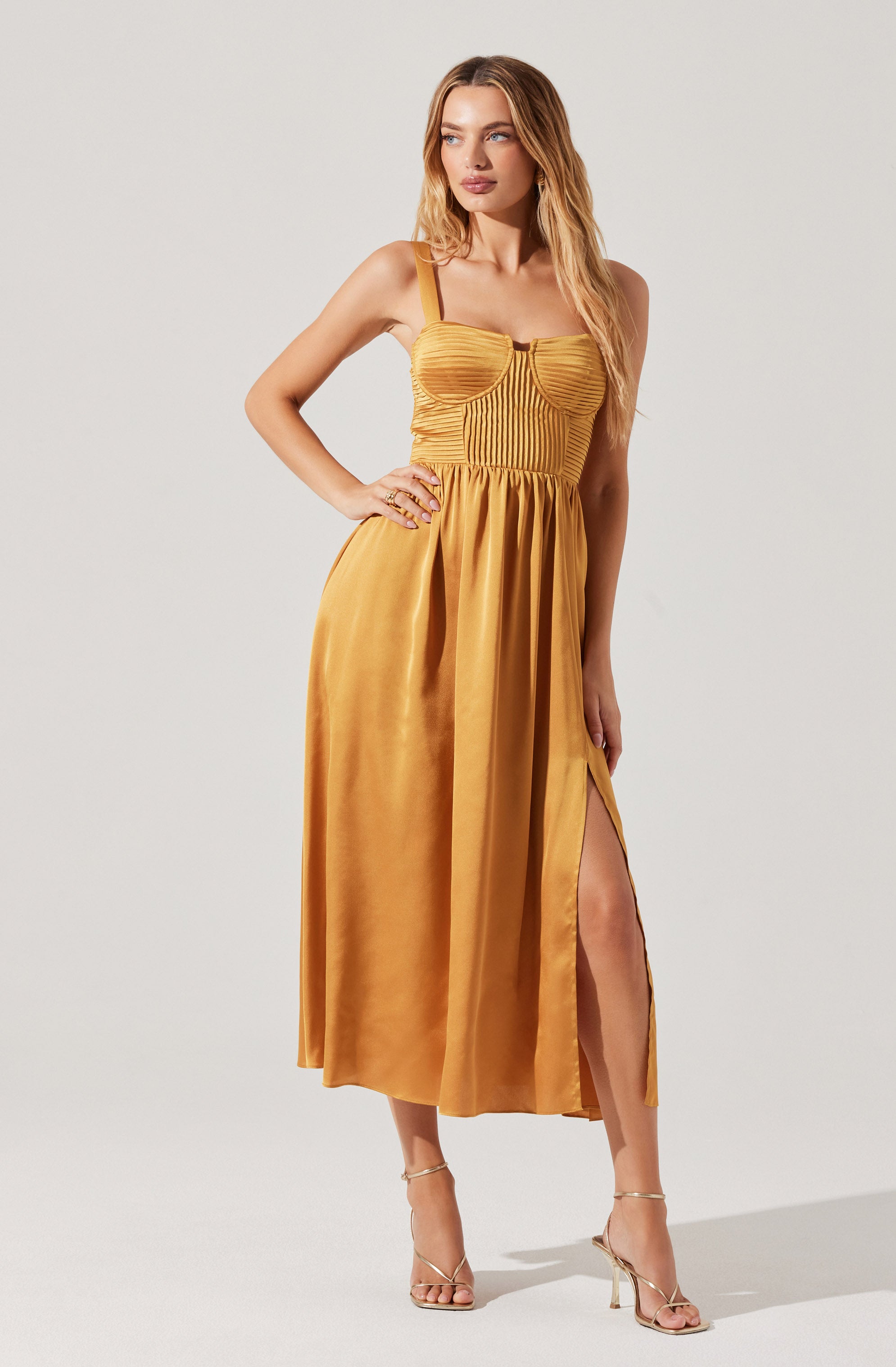 Pleated Bustier Midi Dress