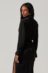 Elizabello Satin Midi Shirt Dress