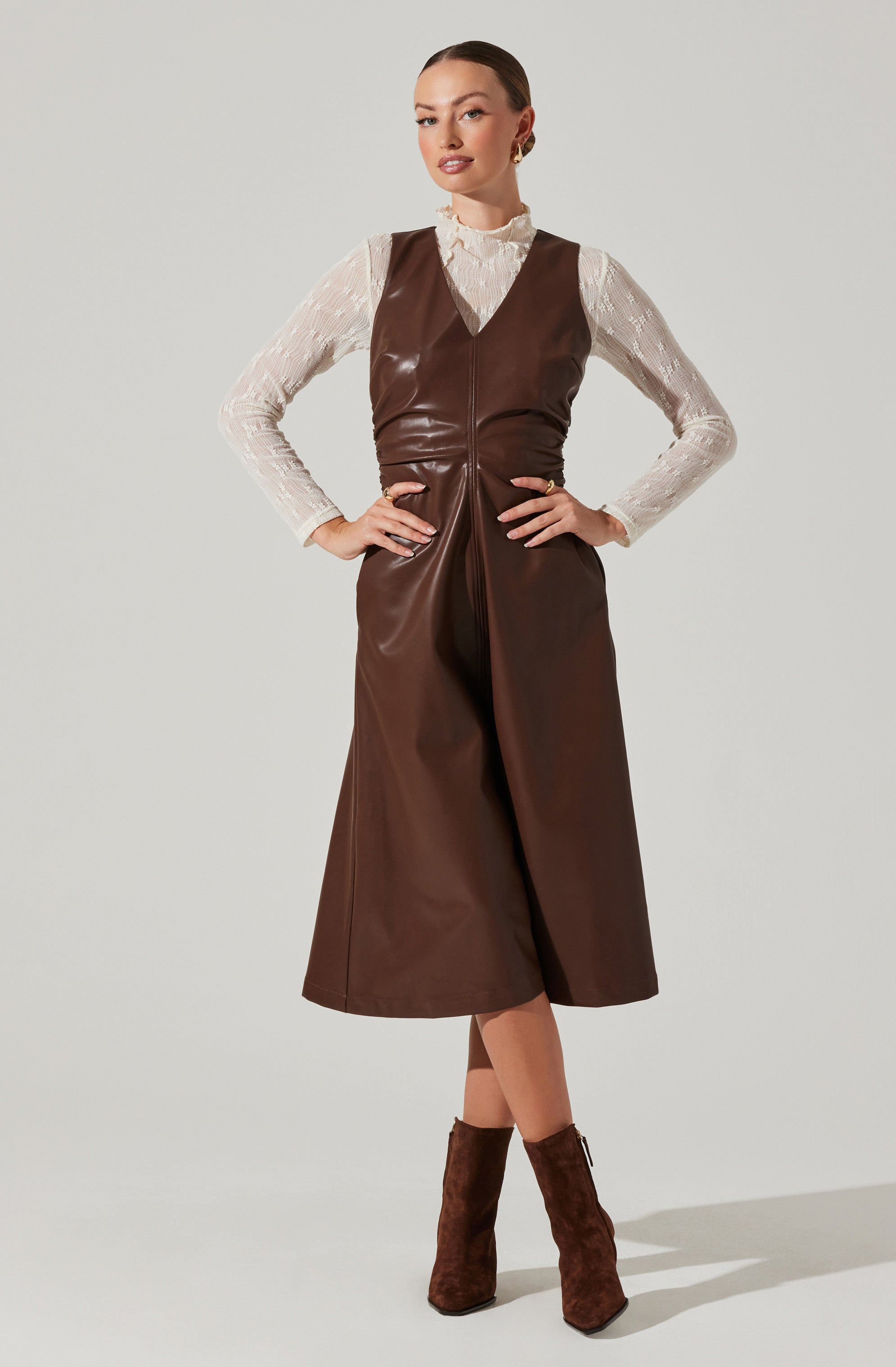 Omaira Faux Leather Midi Dress