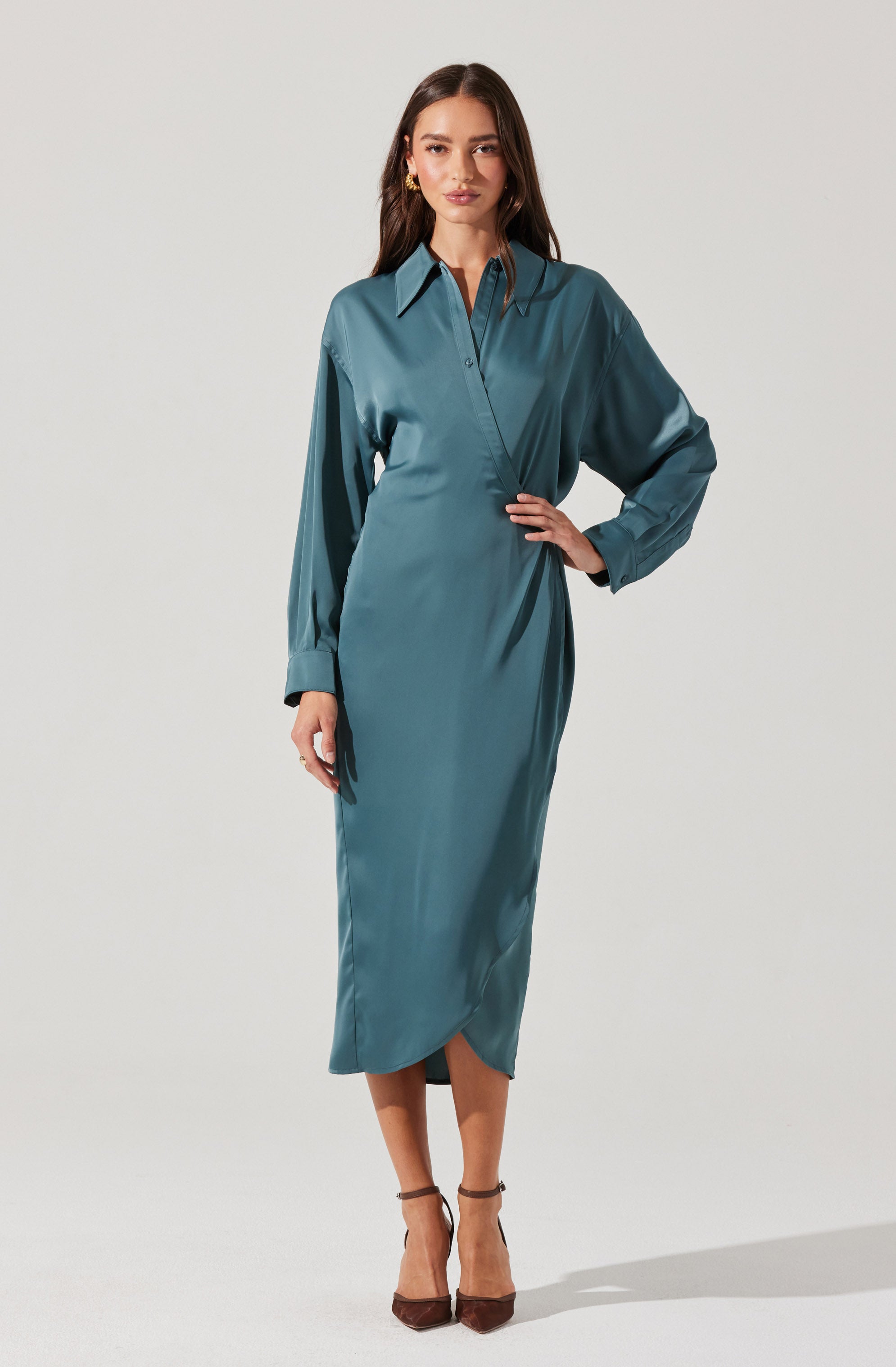 Ira Satin Wrap Shirt Dress