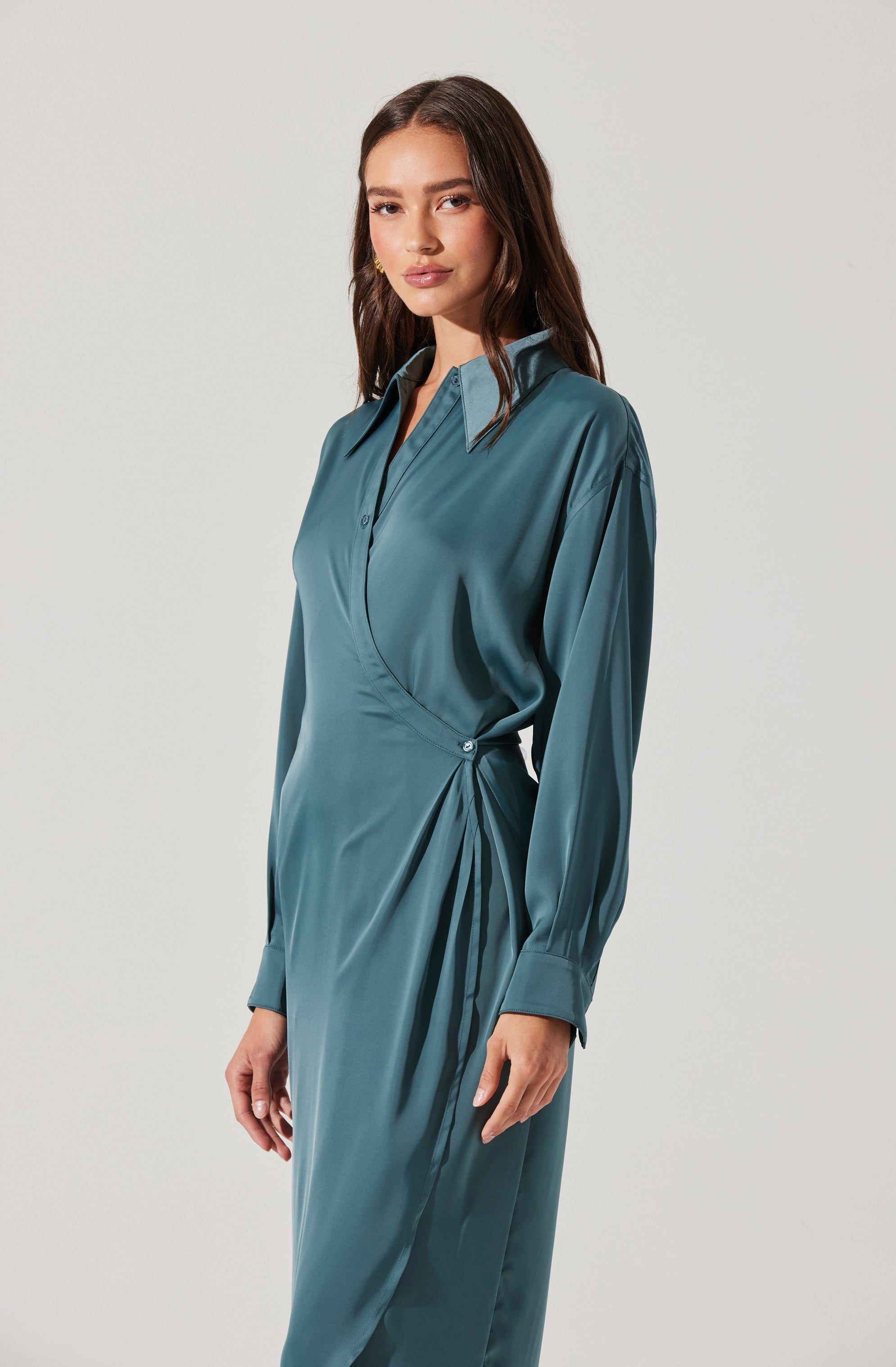 Ira Satin Wrap Shirt Dress