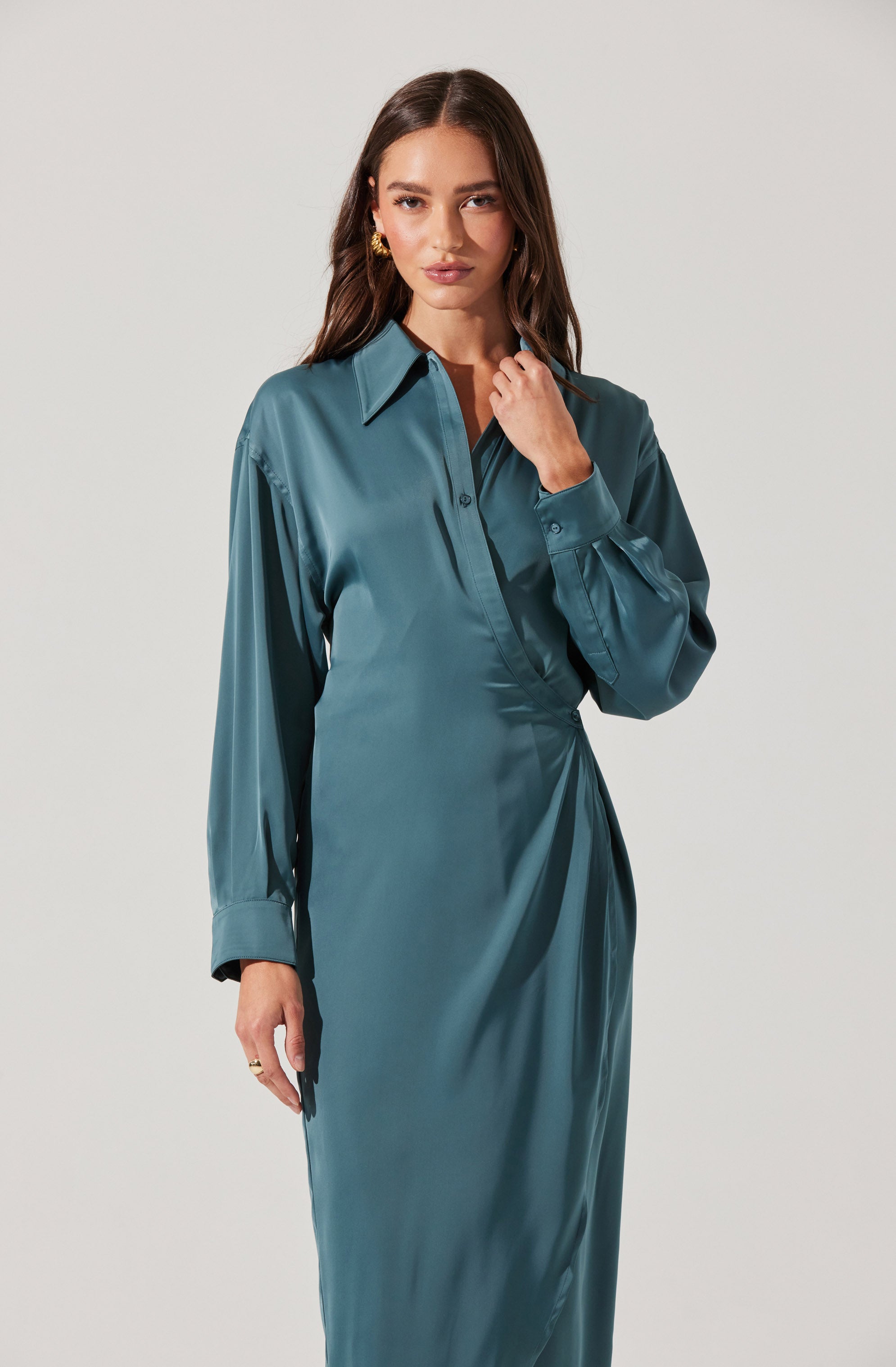 Ira Satin Wrap Shirt Dress