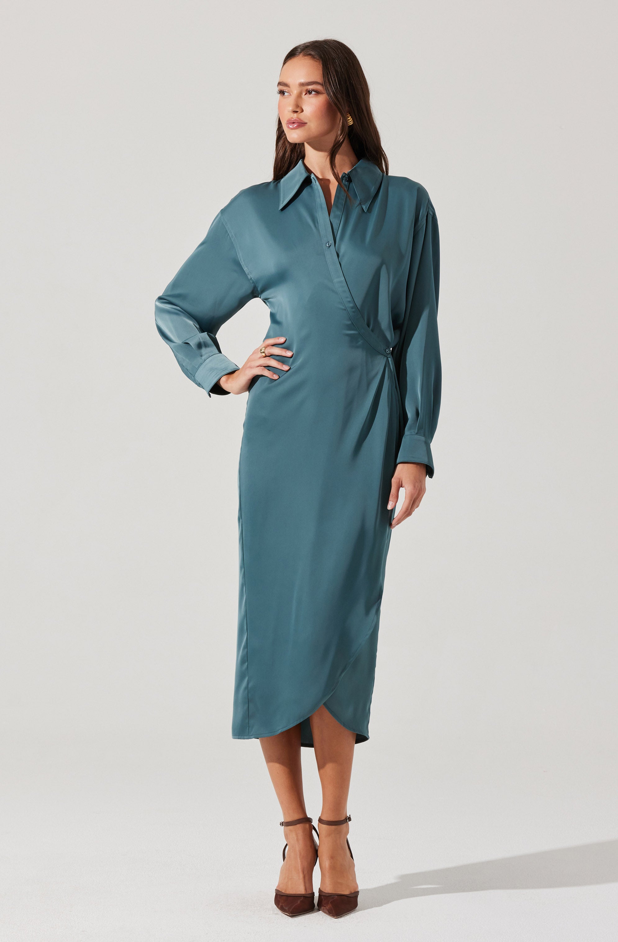 Ira Satin Wrap Shirt Dress