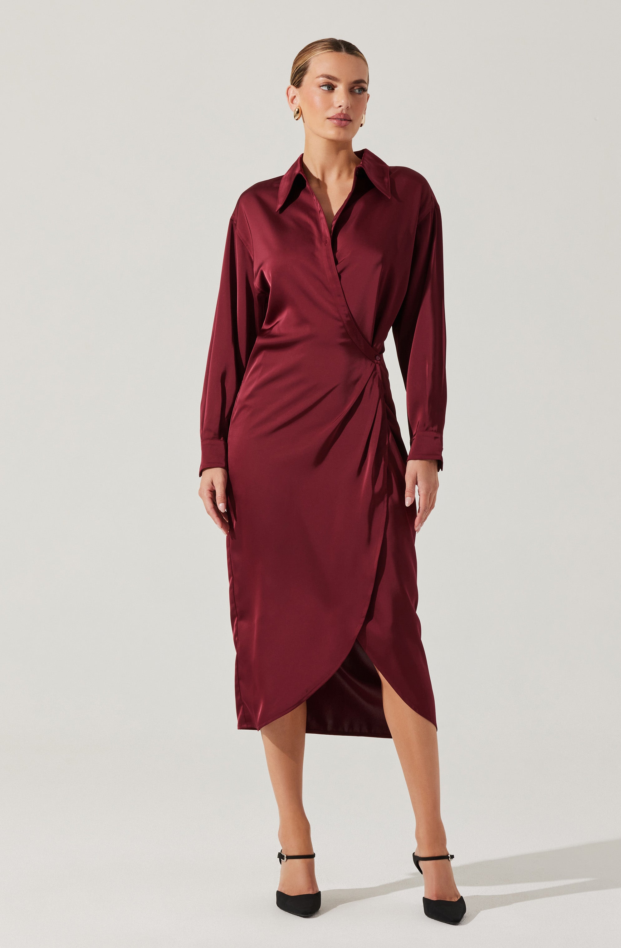 Ira Satin Wrap Shirt Dress