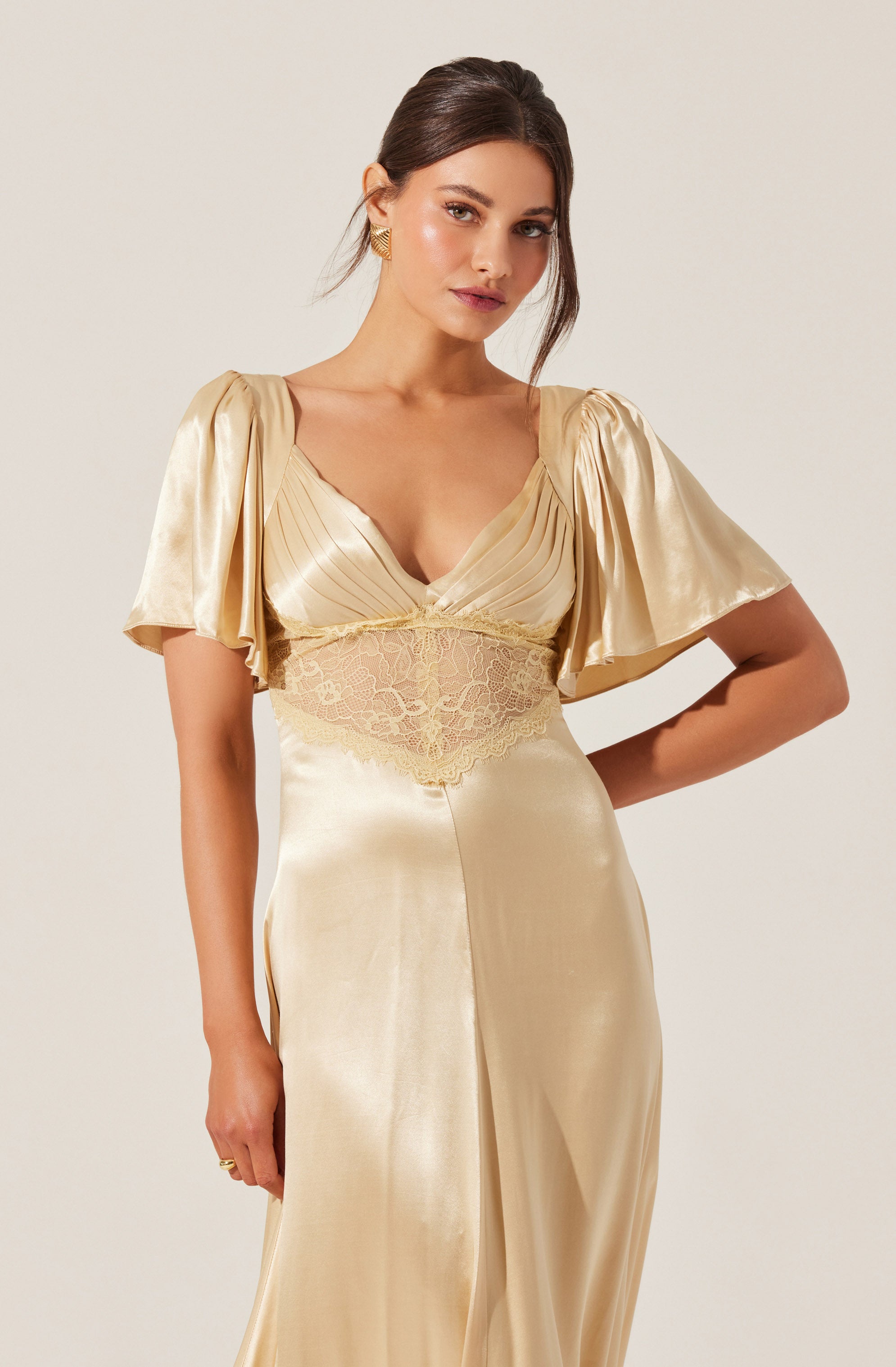 Aurelia Satin V-Neck Midi Dress