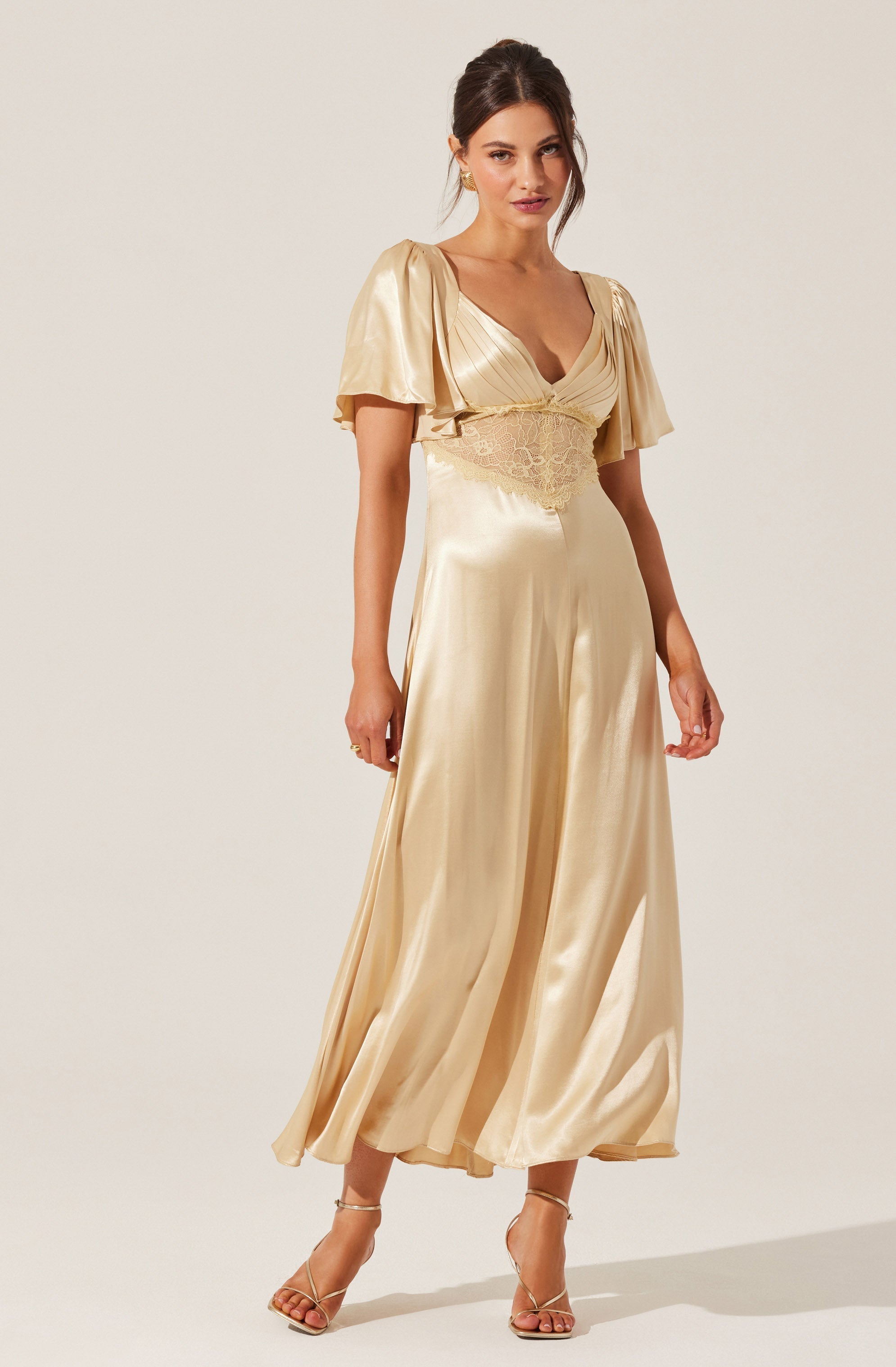 Aurelia Satin V-Neck Midi Dress