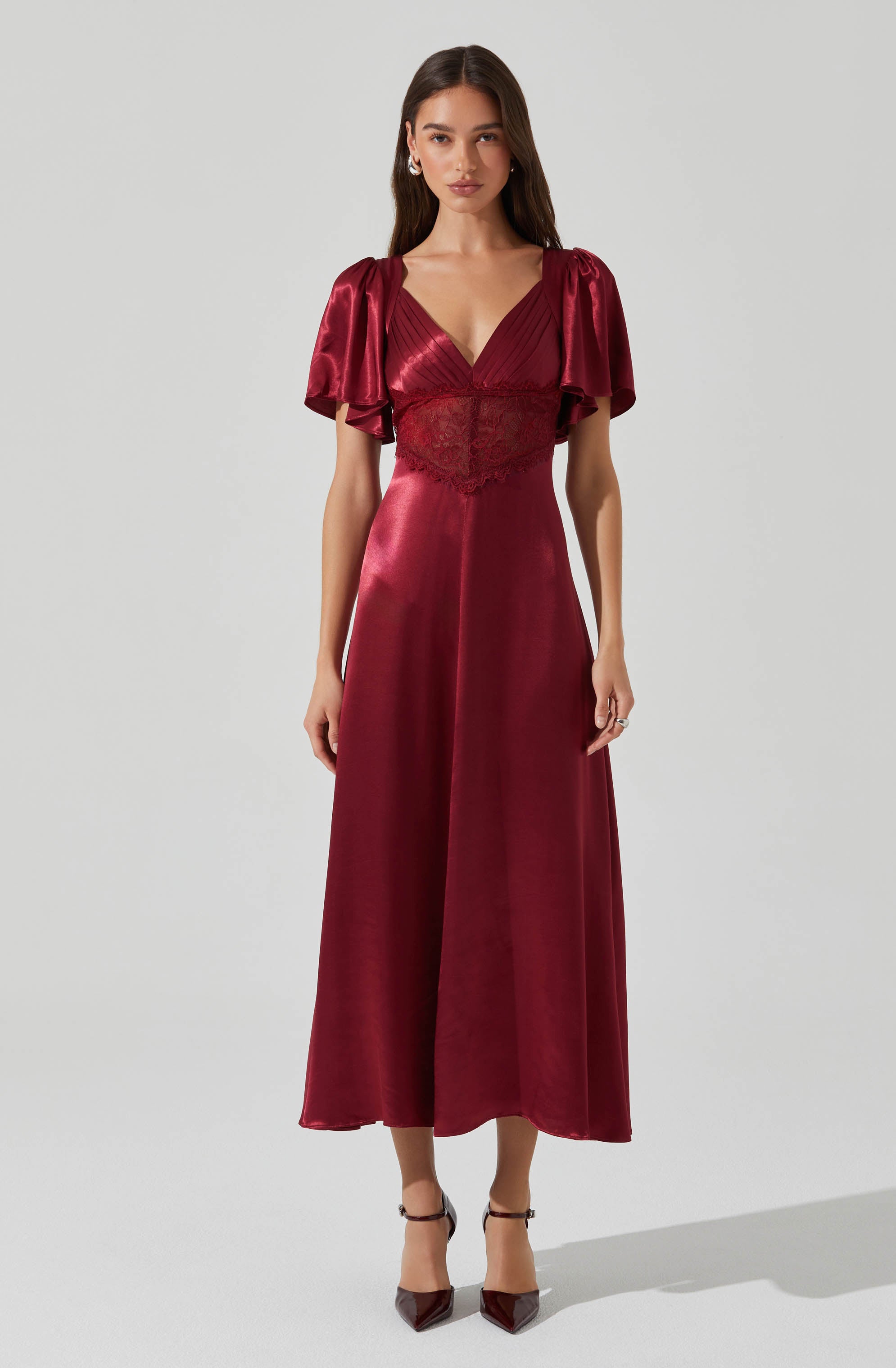 Aurelia Satin V-Neck Midi Dress