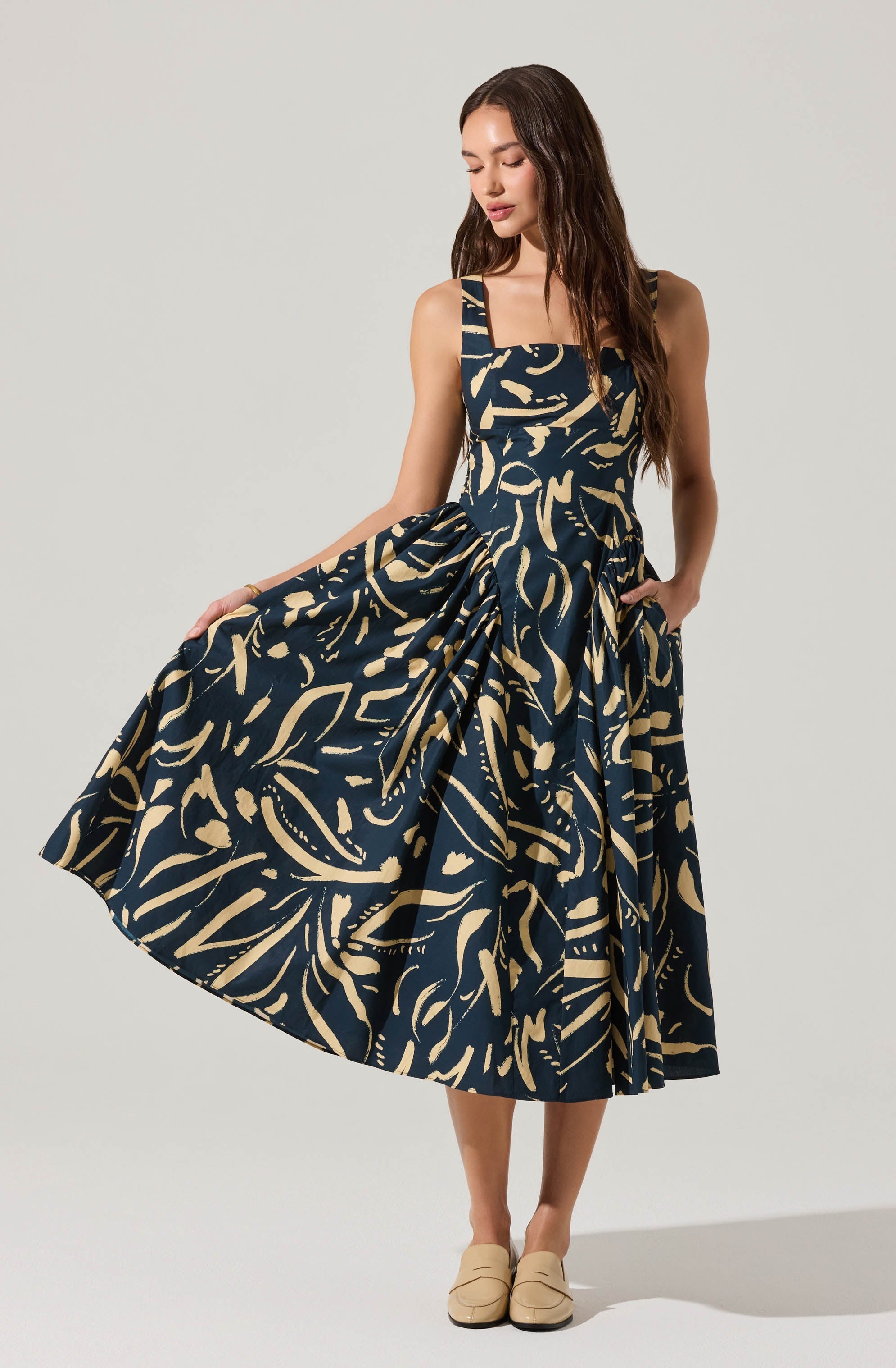 Vinya Drop Waist Midi Dress
