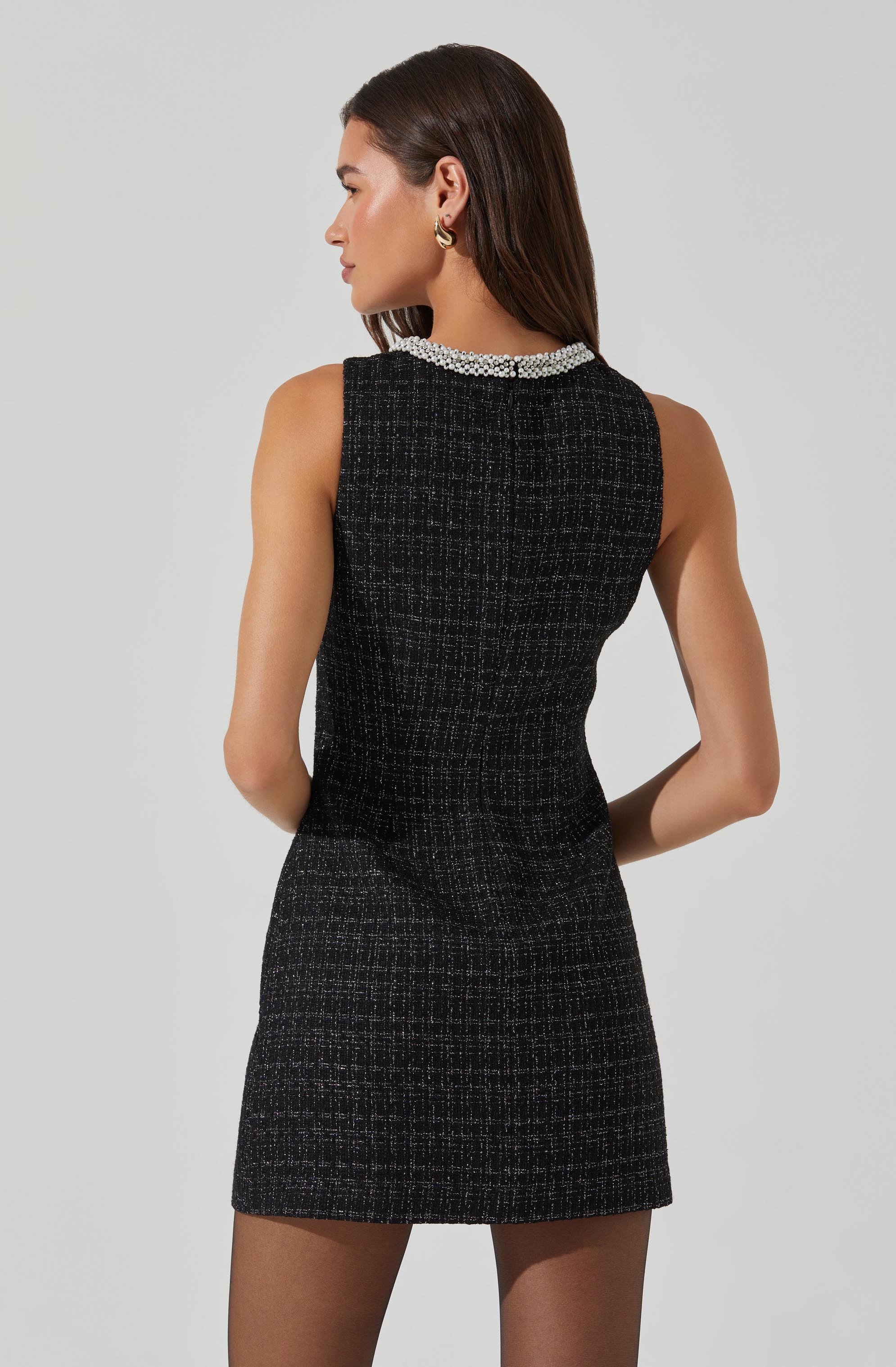 Althea Tweed Pearl Collar Mini Dress