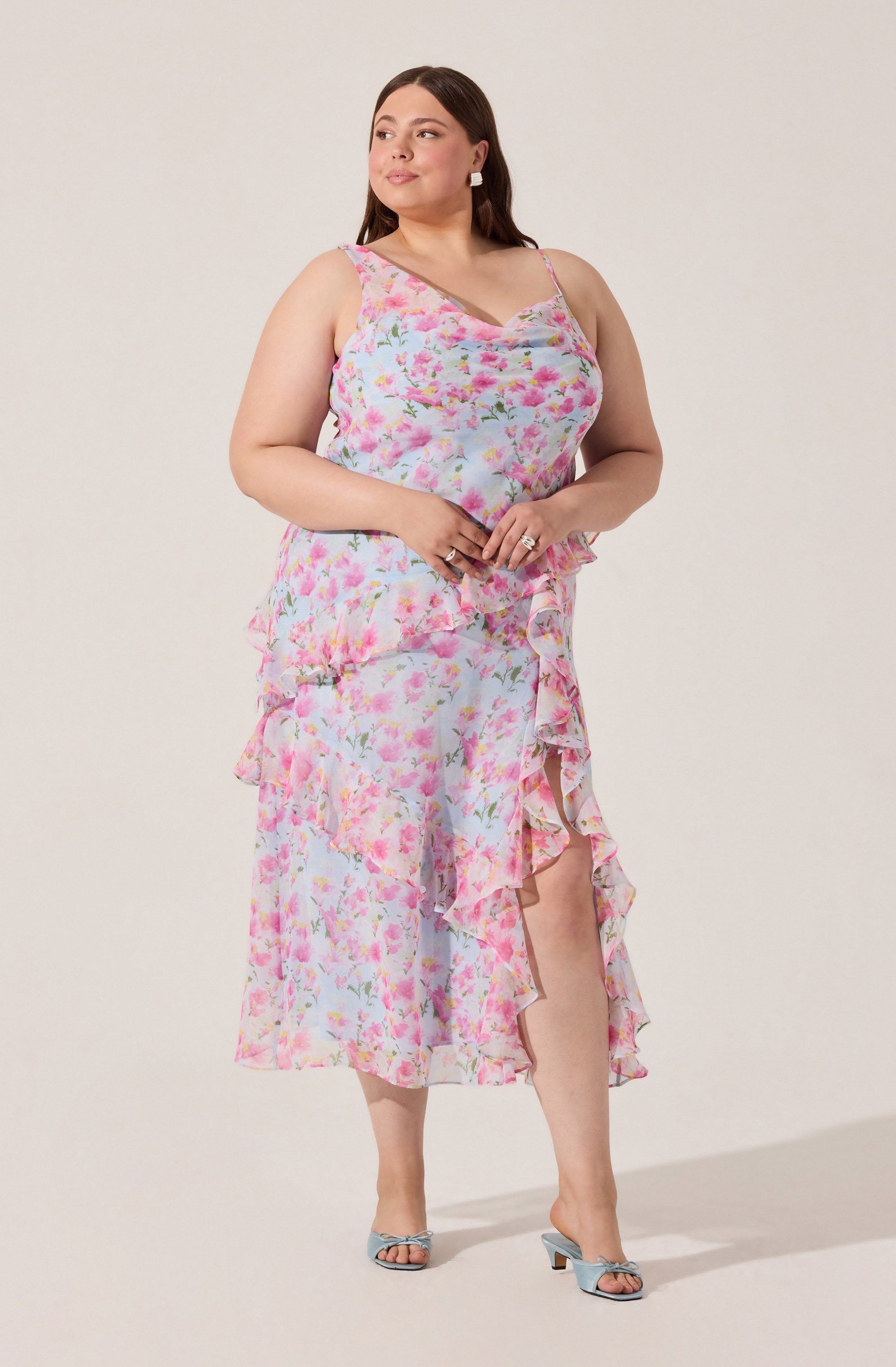Levina Asymmetric Floral Ruffle Dress