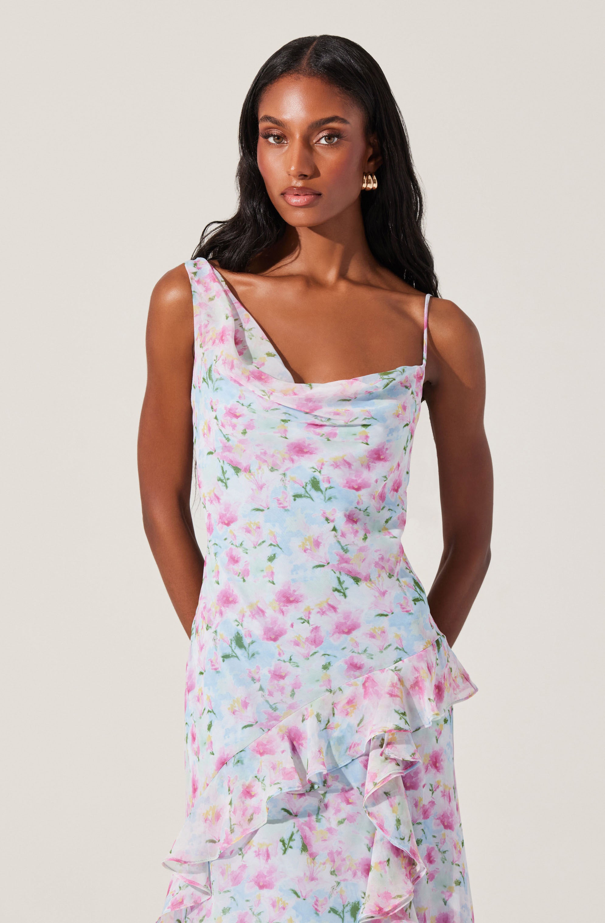 Levina Asymmetric Floral Ruffle Dress