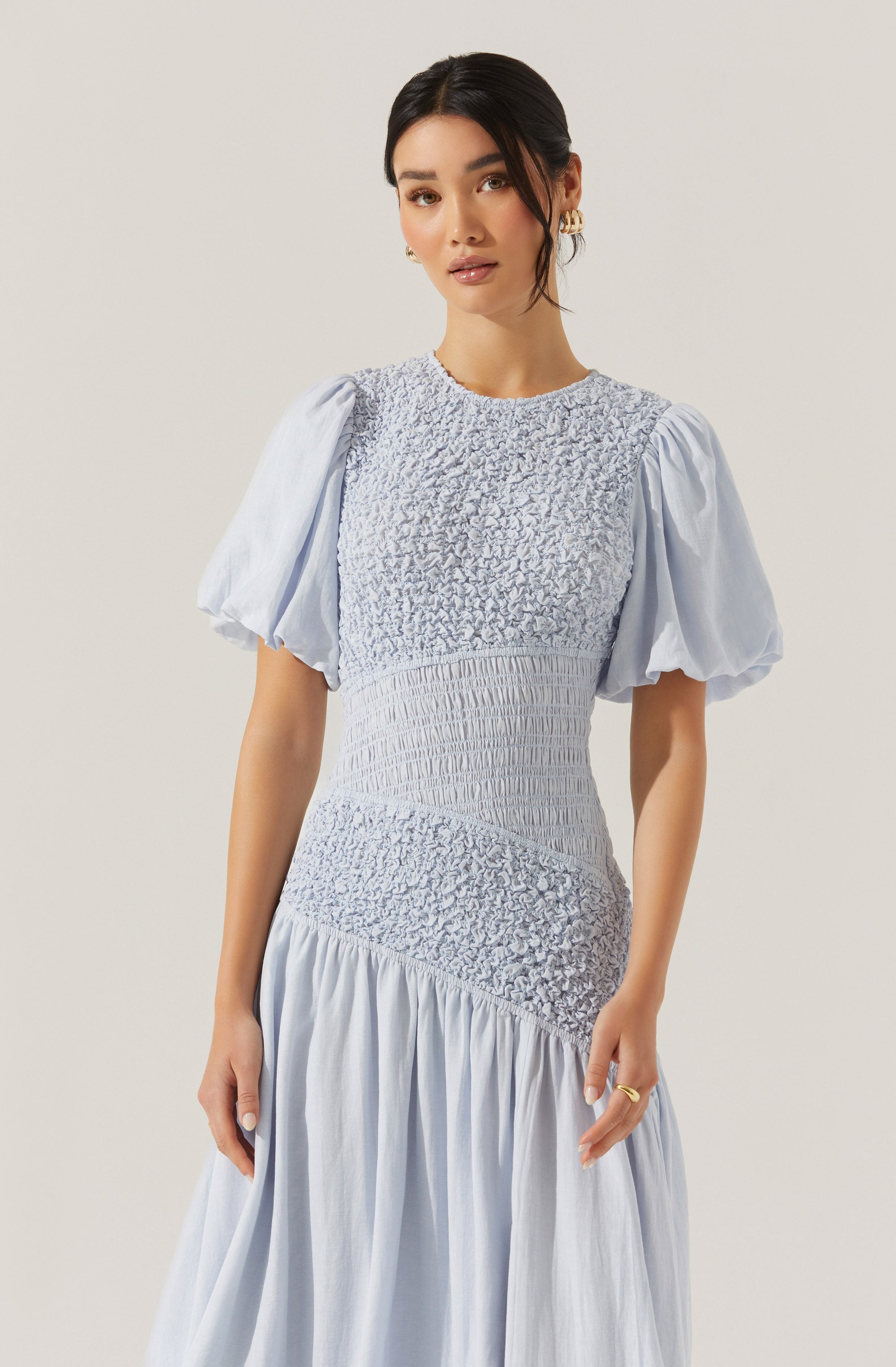 Theoni Smocked Asymmetric Dress