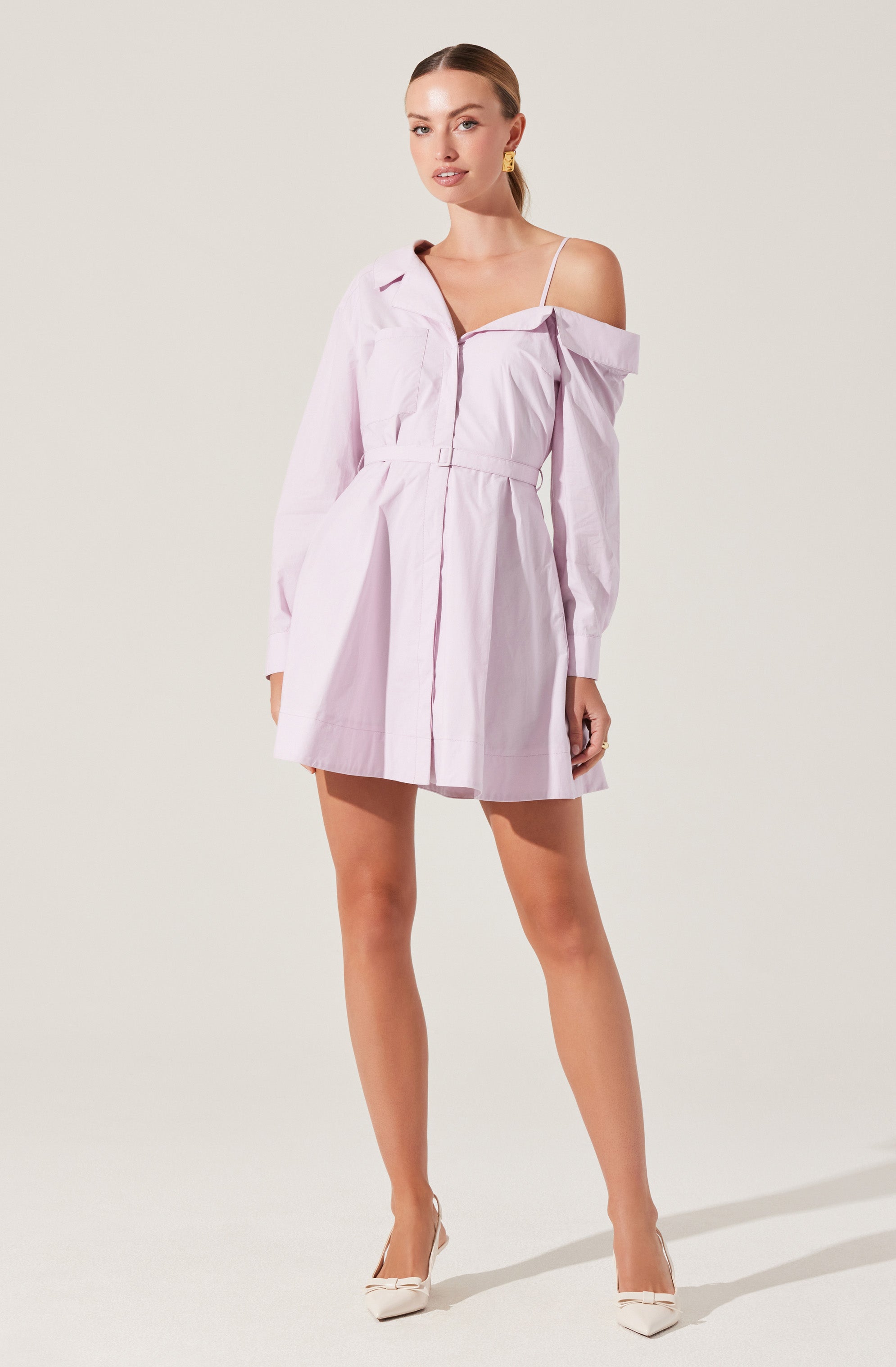 Aveni Off Shoulder Mini Shirt Dress