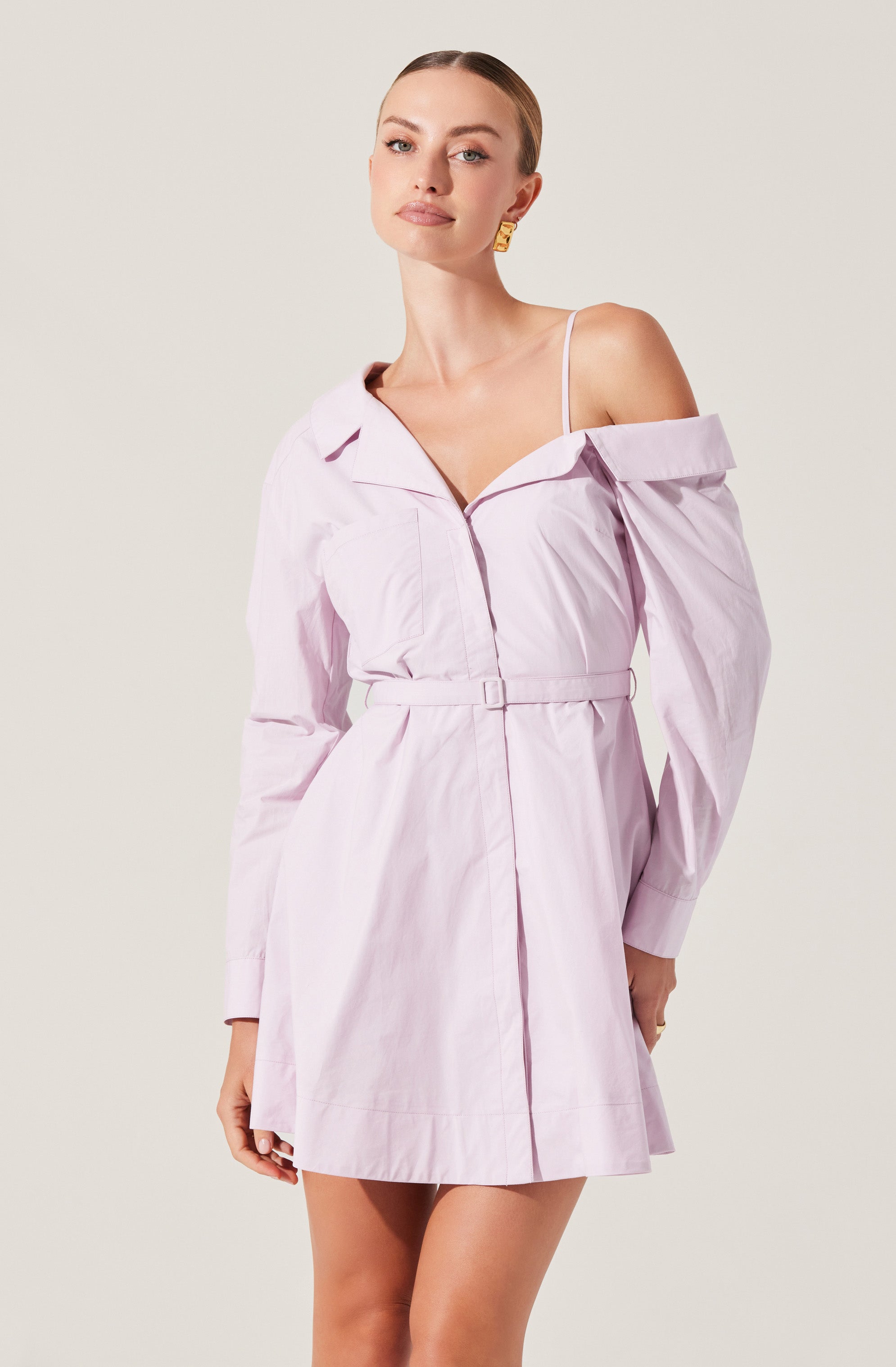Aveni Off Shoulder Mini Shirt Dress