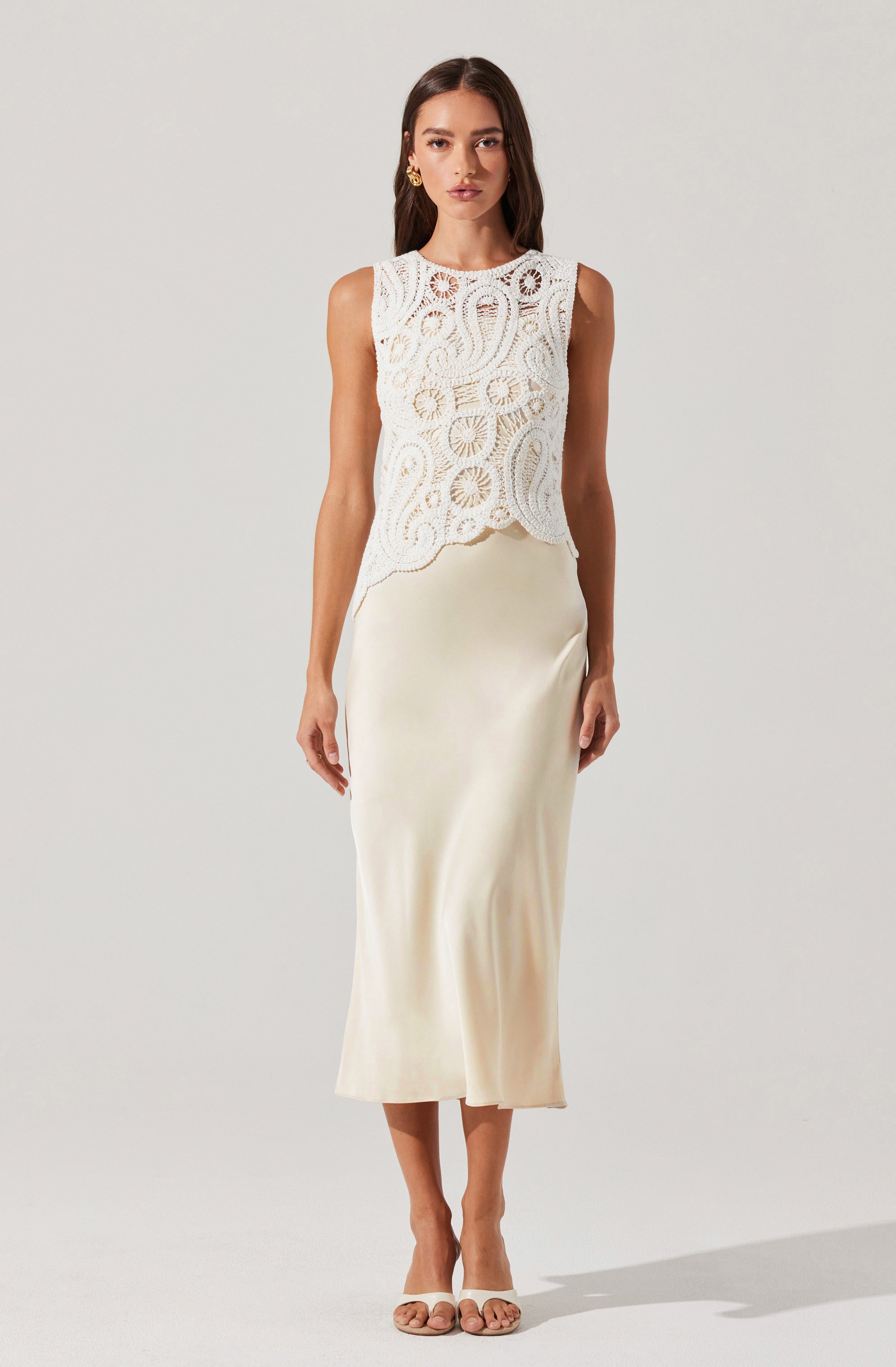 Martina Crochet-Layered Satin Dress