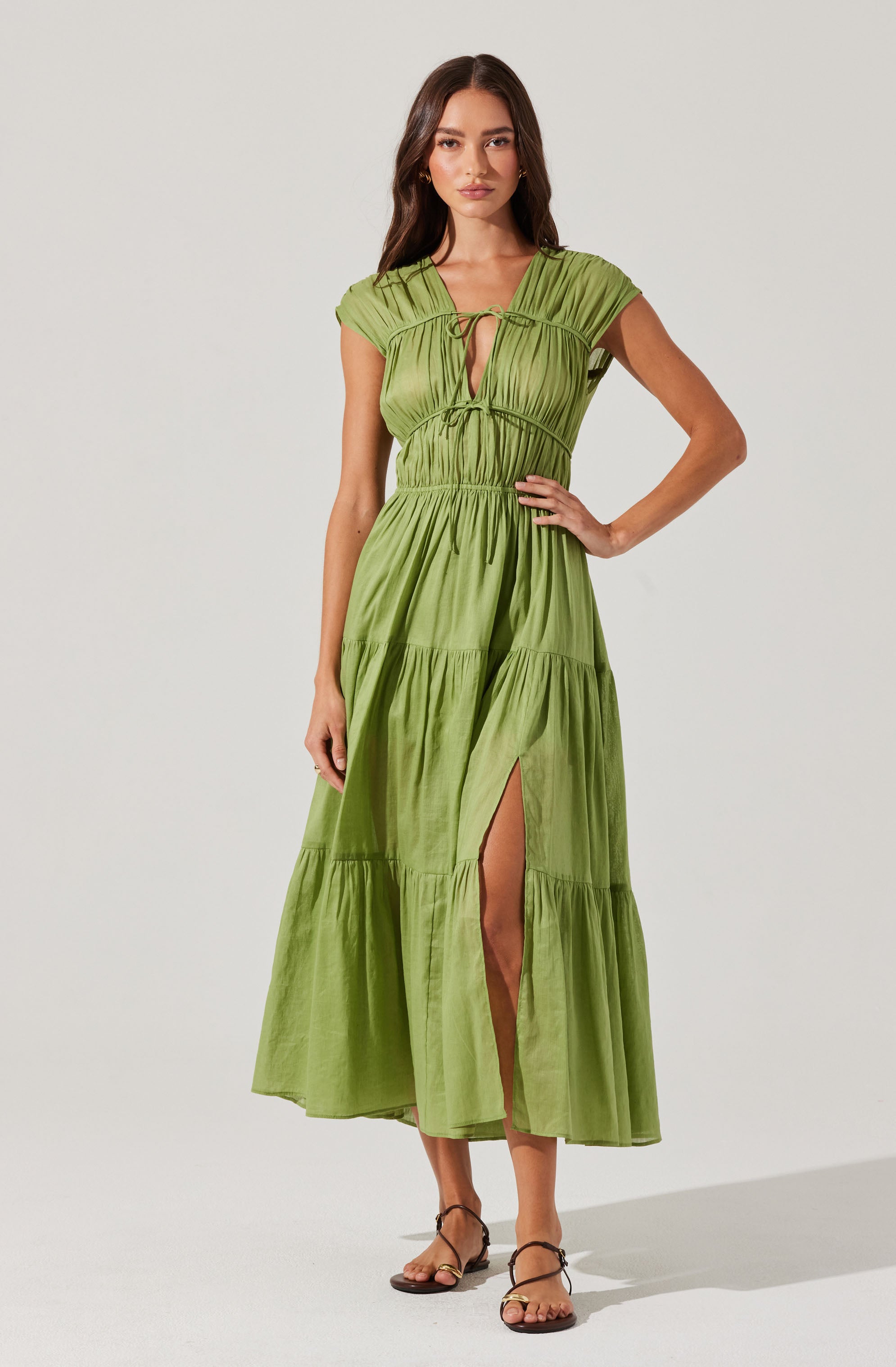 Alexandria Shirred Tiered Midi Dress