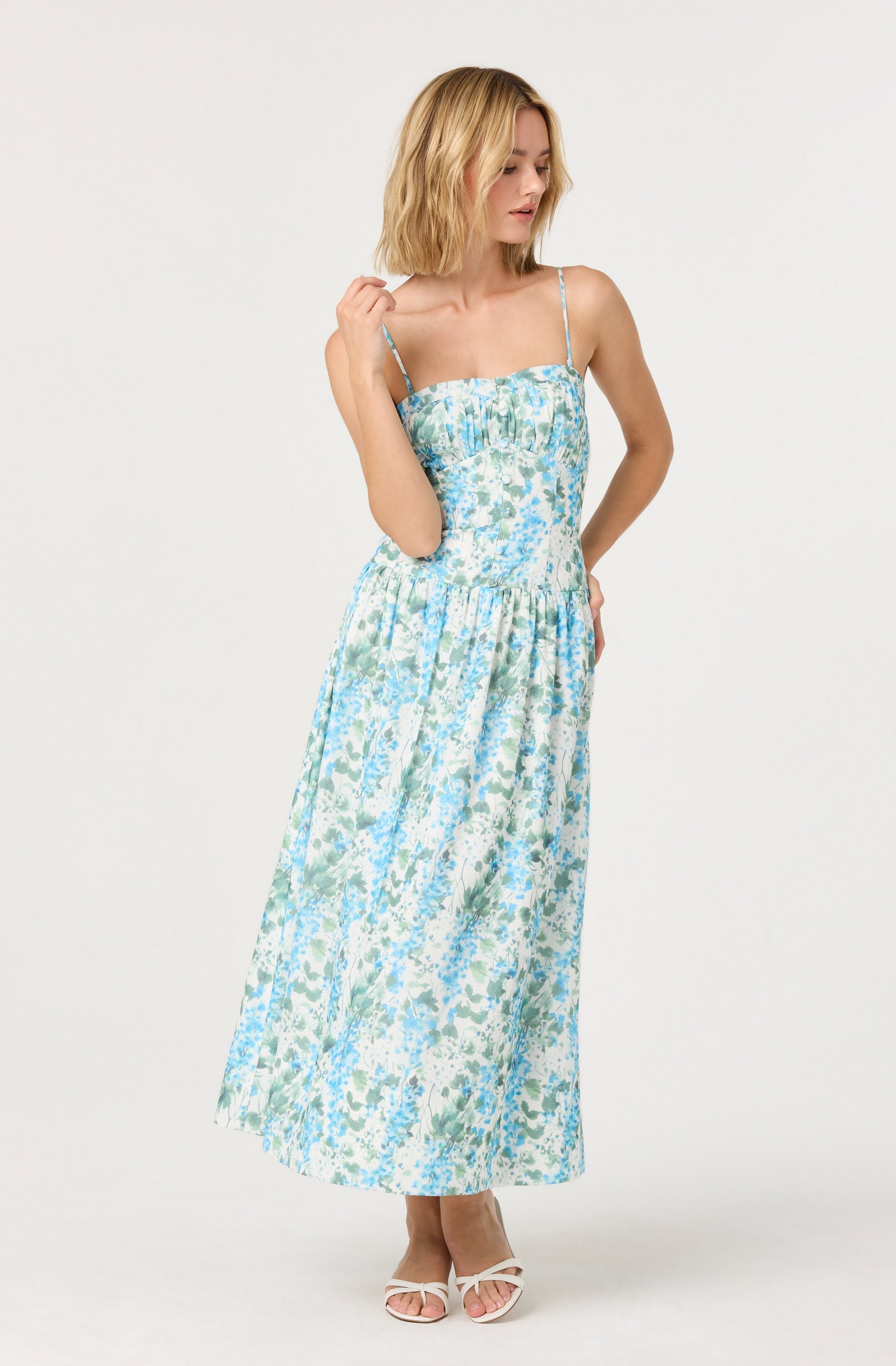 Capria Pleated Milkmaid Midi Dress