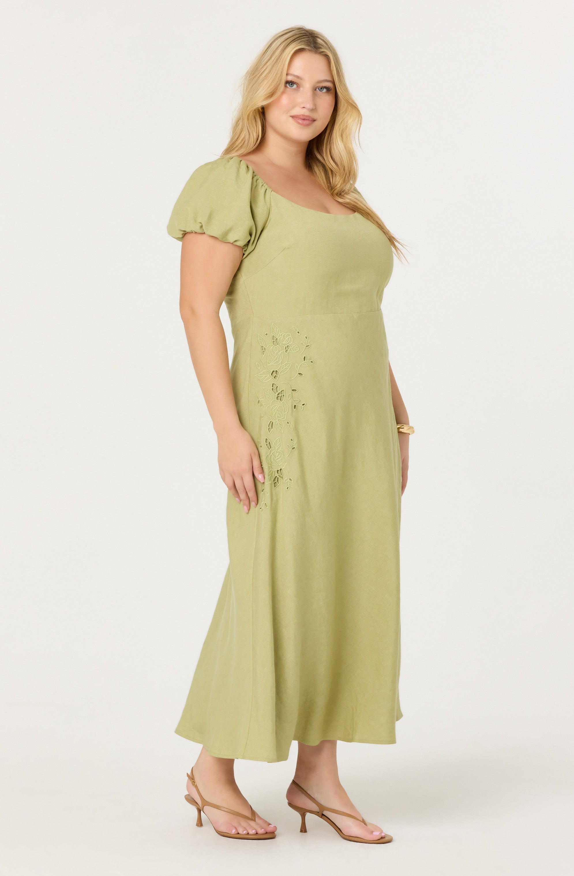 Leocadia Embroidered Puff Sleeve Dress