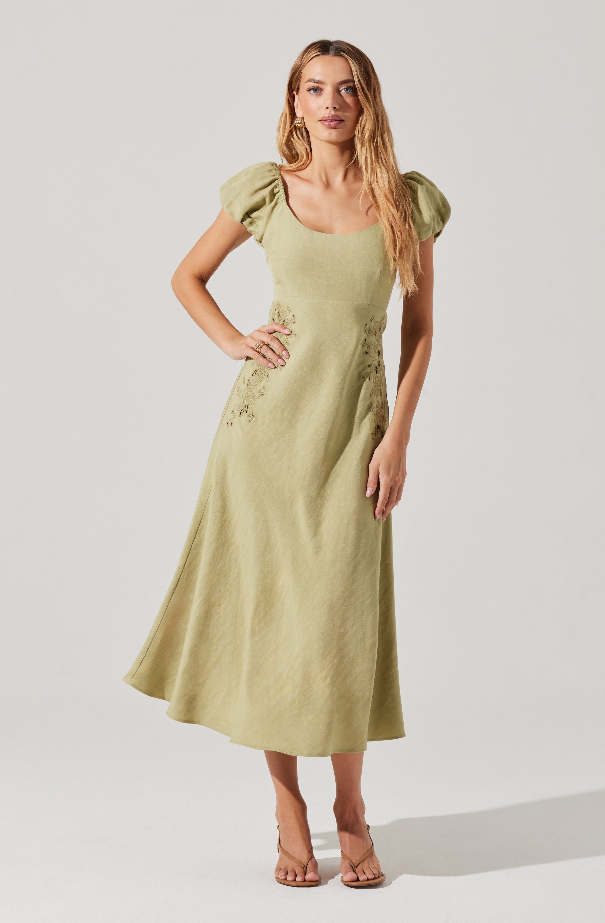 Leocadia Embroidered Puff Sleeve Dress