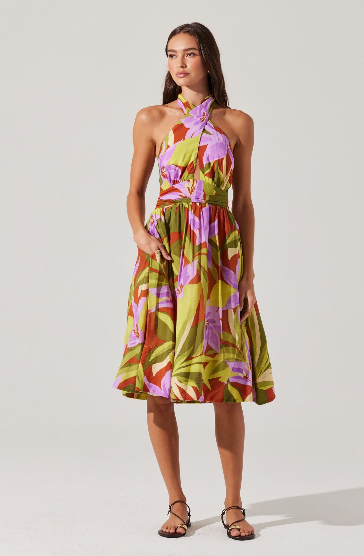 Kalia Crossover Halter Midi Dress