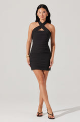Heidy Crossover Halter Mini Dress