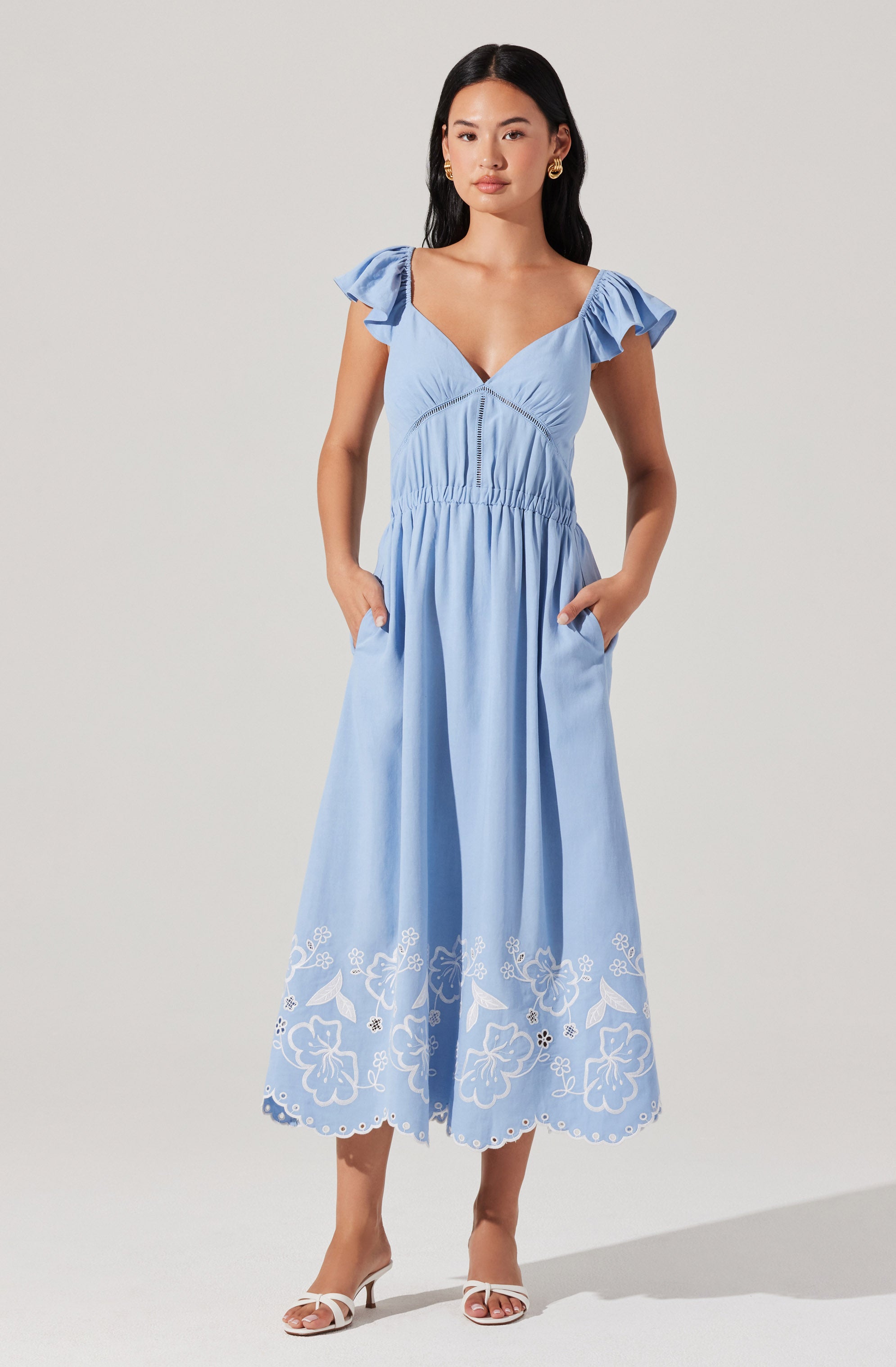 Odeletta Embroidered Floral Trim Dress