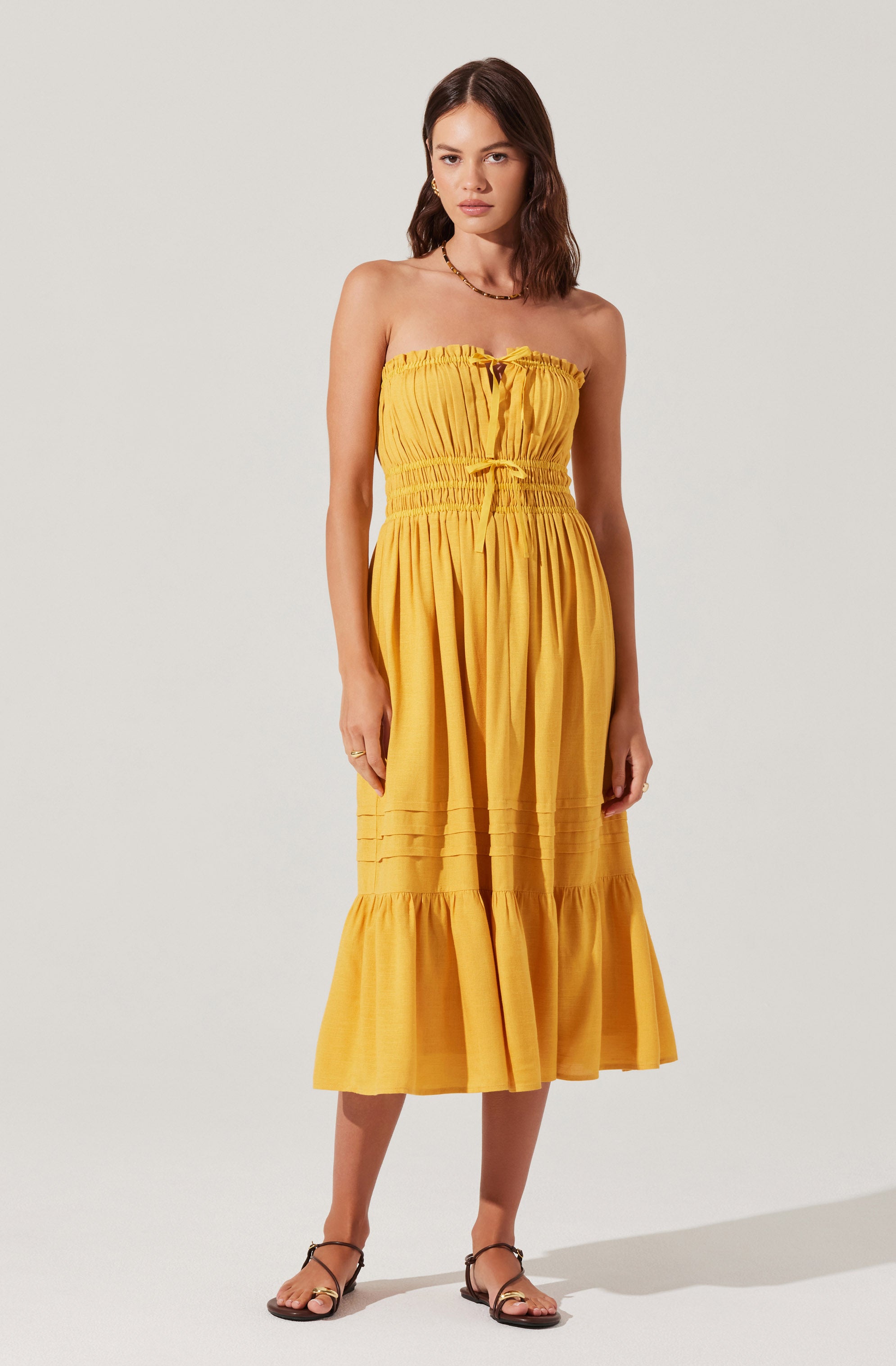 Aubrie Strapless Smocked Midi Dress