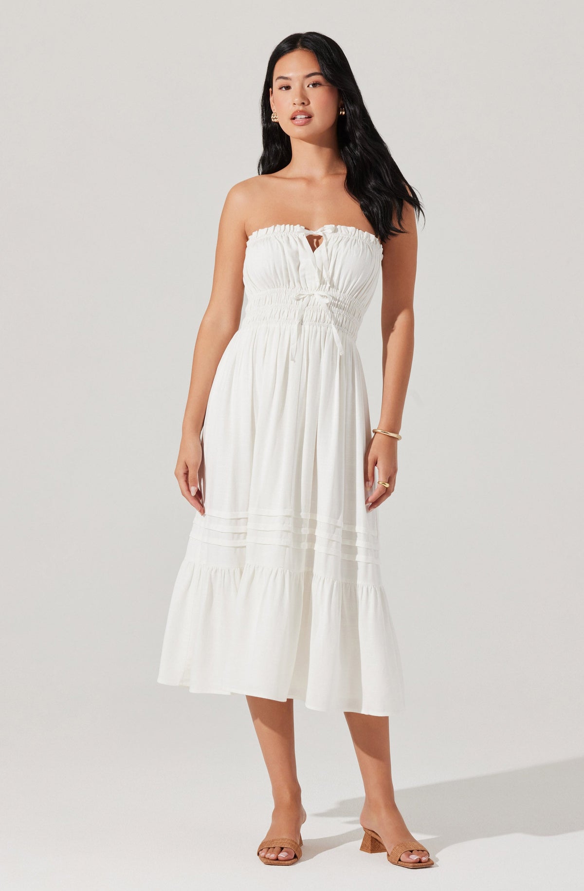 Aubrie Strapless Smocked Midi Dress