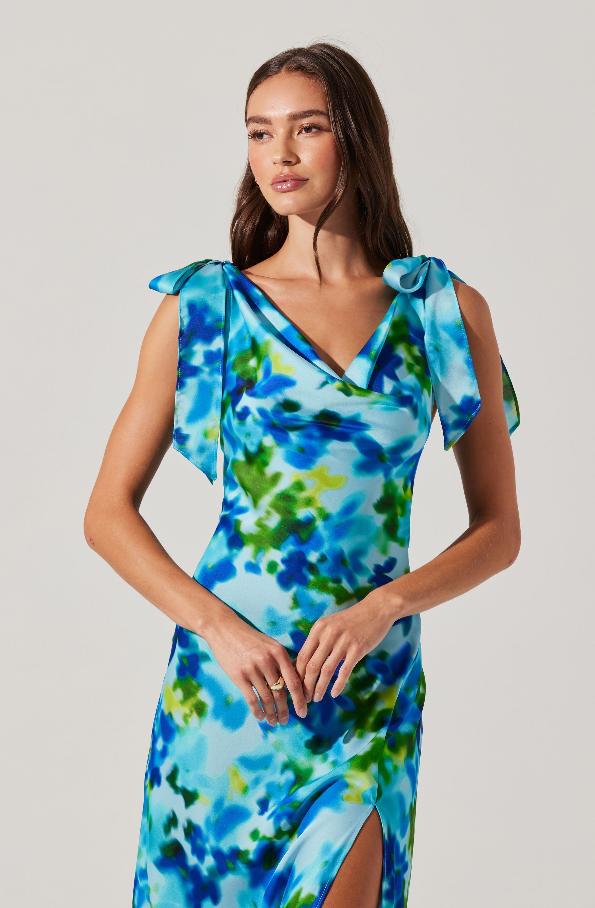 Allexina Satin Cowl Neck Midi Dress