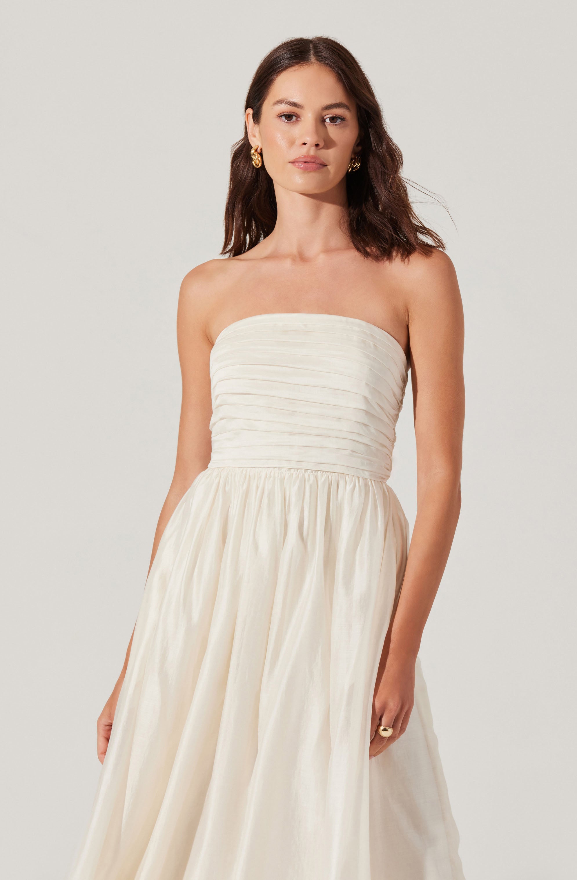 Aneesha Strapless Pleated Midi Dress