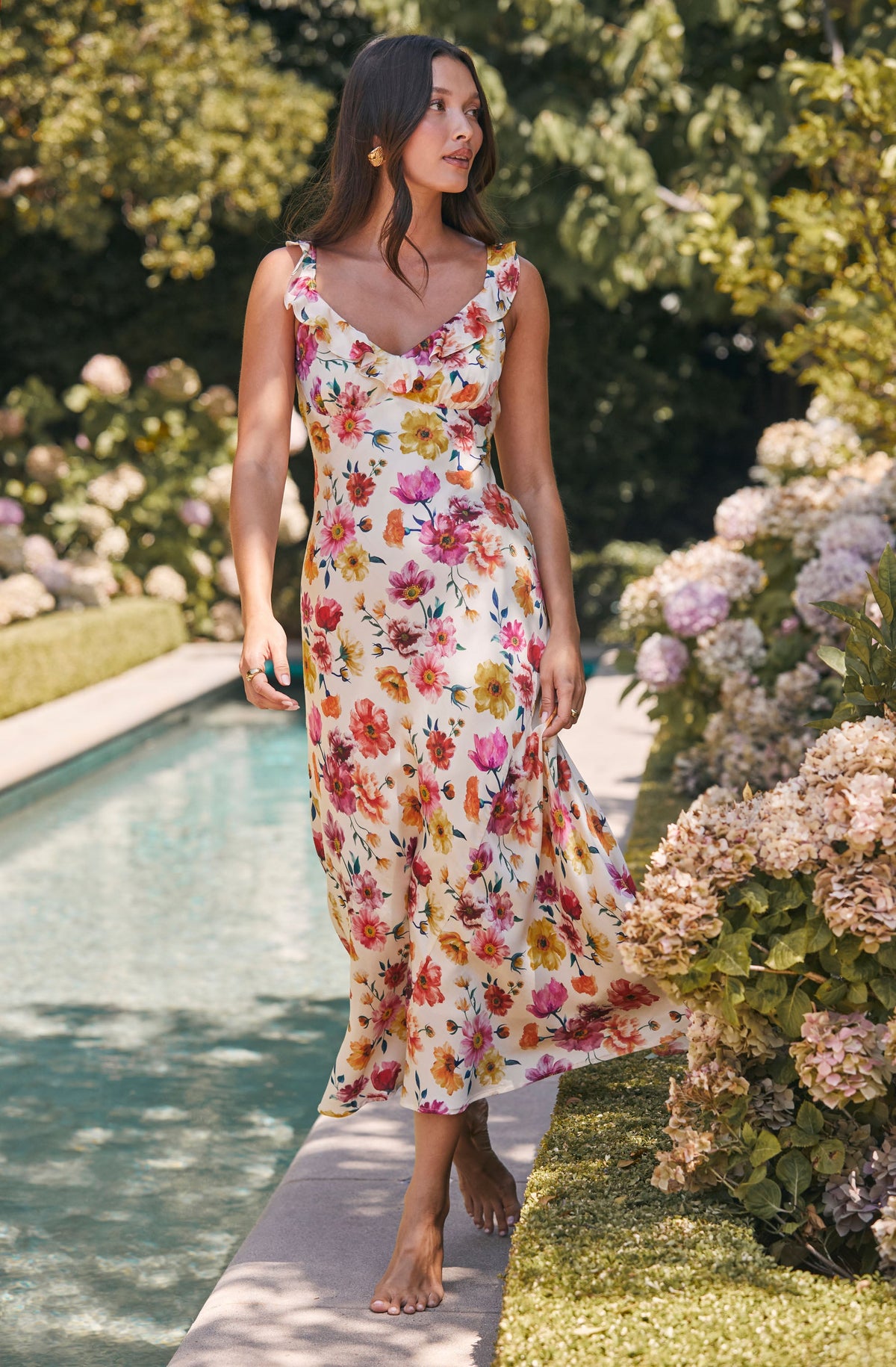 Zoie Floral Satin Ruffle Dress